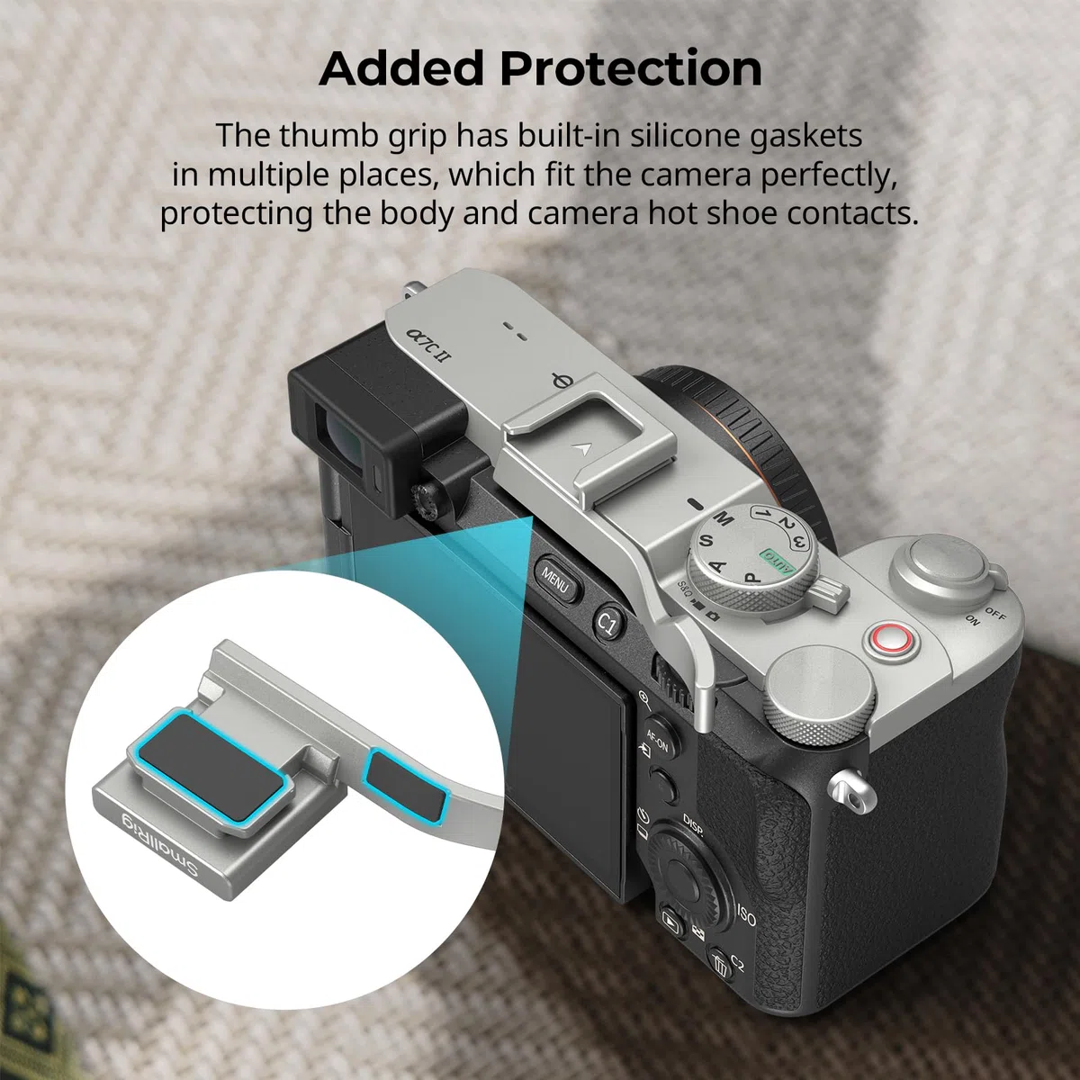 SMALLRGI Empuñadura para Pulgar para Sony Alpha 7C II/Alpha 7CR / Alpha 7C, Diseño Ergonómico, Zapata Fría Incorporada, para Luz, Micrófono, Peso de Solo 8 g (Plateado) - 4818