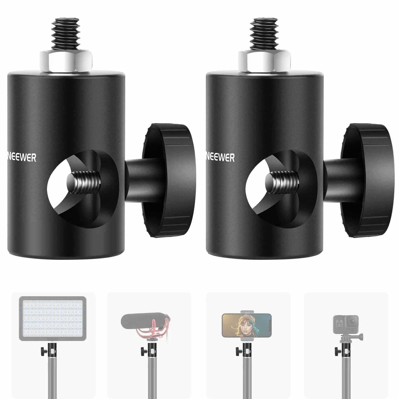 NEEWER Adaptador Conversión Rápida con Tornillo 1/4" (Paquete de 2), Adaptadores Multifuncional Puntas Soportes Luz para Montaje Monitores Estudio, Montura Cámara Trípodes Luz Fotografía Video— ST12
