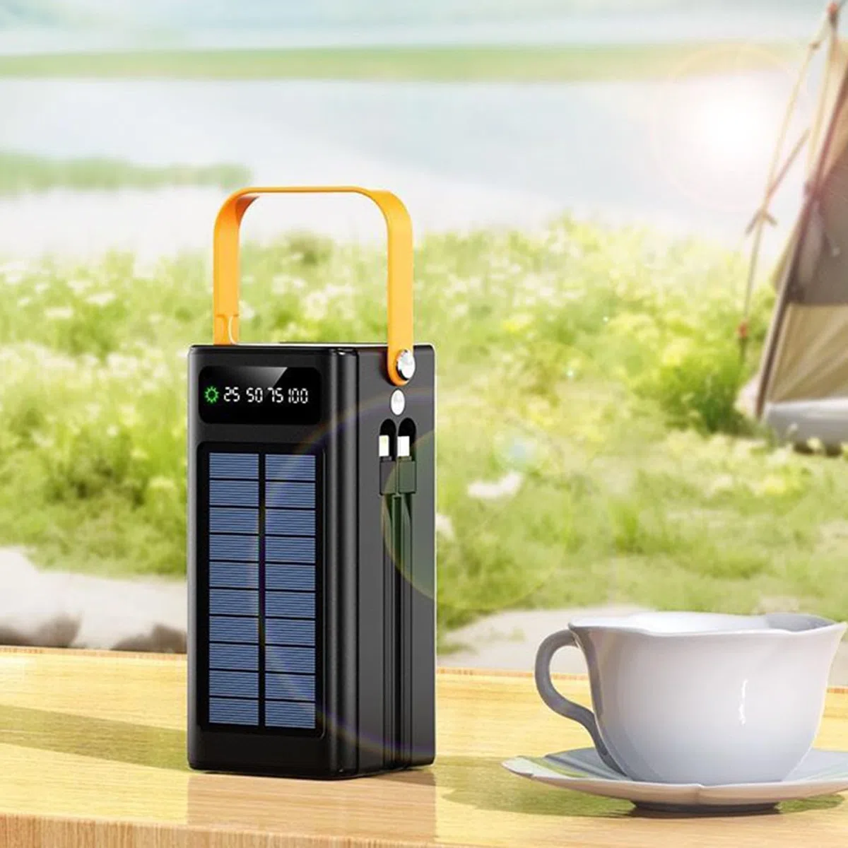Cargador Solar Portátil,Equipo De Supervivencia 50000mAh con Luz Cables Integrados 4 Salidas Y 3 Entradas Batería Externa 120W 50000mAh para Todos Los Dispositivos Móviles Aire Libre