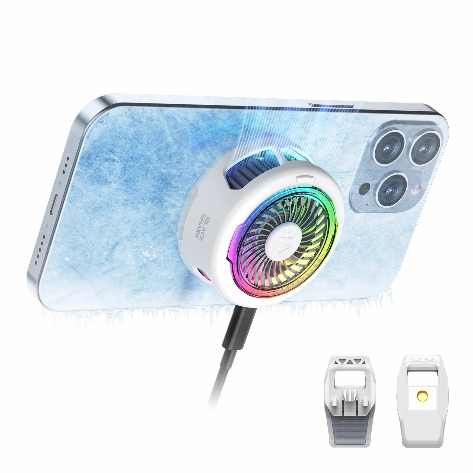 Black Shark FunCooler 5 Enfriador Magnético para Teléfonos Móviles para Juegos, Ventilador Portátil con luz RGB, Radiador para Teléfonos Móviles iPhone Magnetic Series/Android/tabletas/iPad (Blanco)