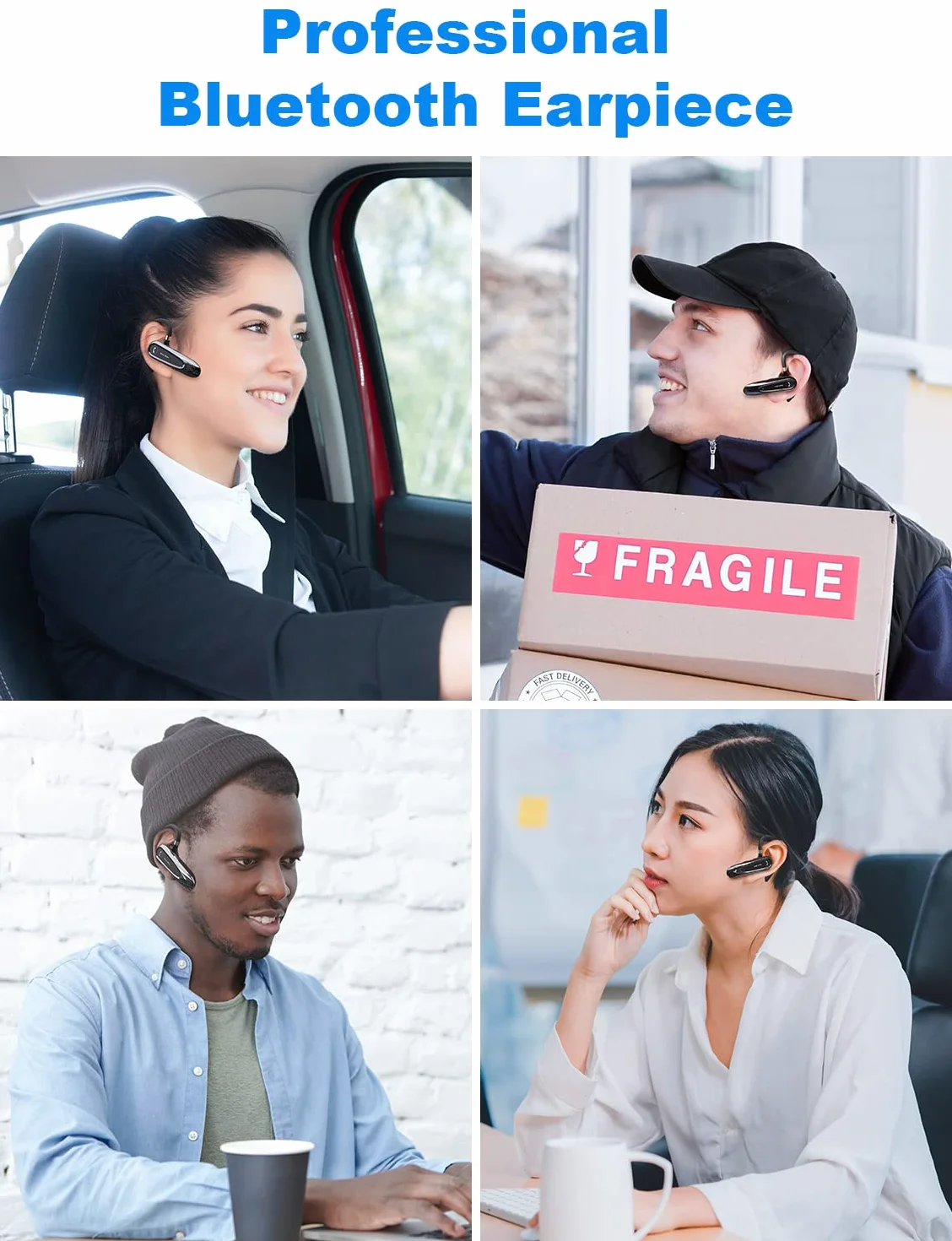 New Bee Auriculares Manos Libres con Doble Micrófono V5.0 Auricular Bluetooth con 20 Horas de Tiempo de Conversación Mic Mute Conexión de Dos Dispositivos para iPhone, Android y PC