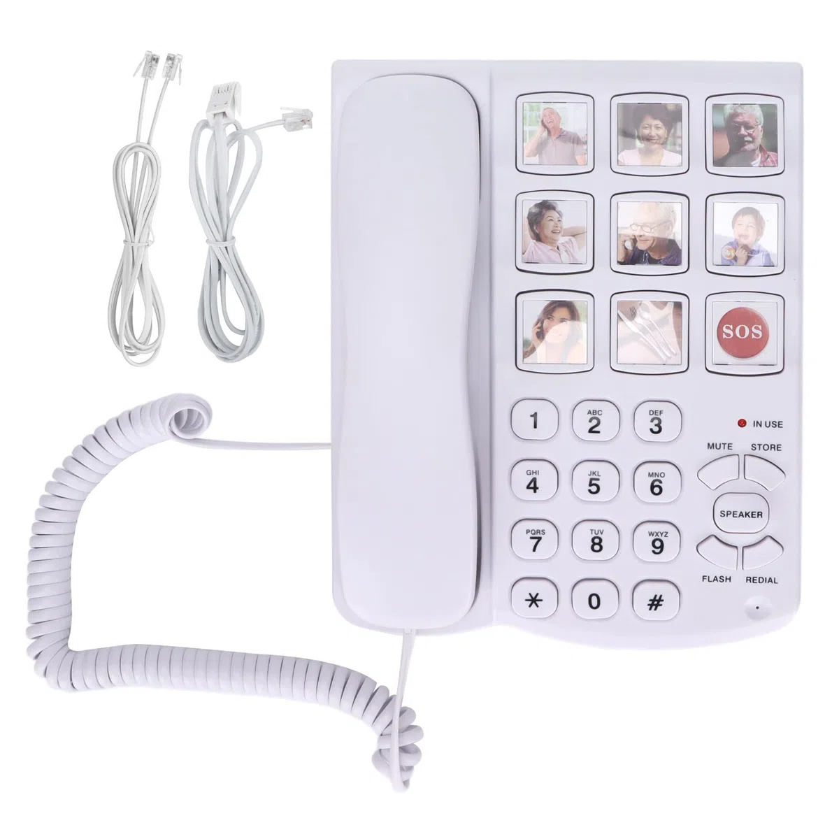 Teléfono con cable de botón grande, memoria fotográfica, marcación rápida y altavoz manos libres, amplificado para personas mayores, Alzheimer