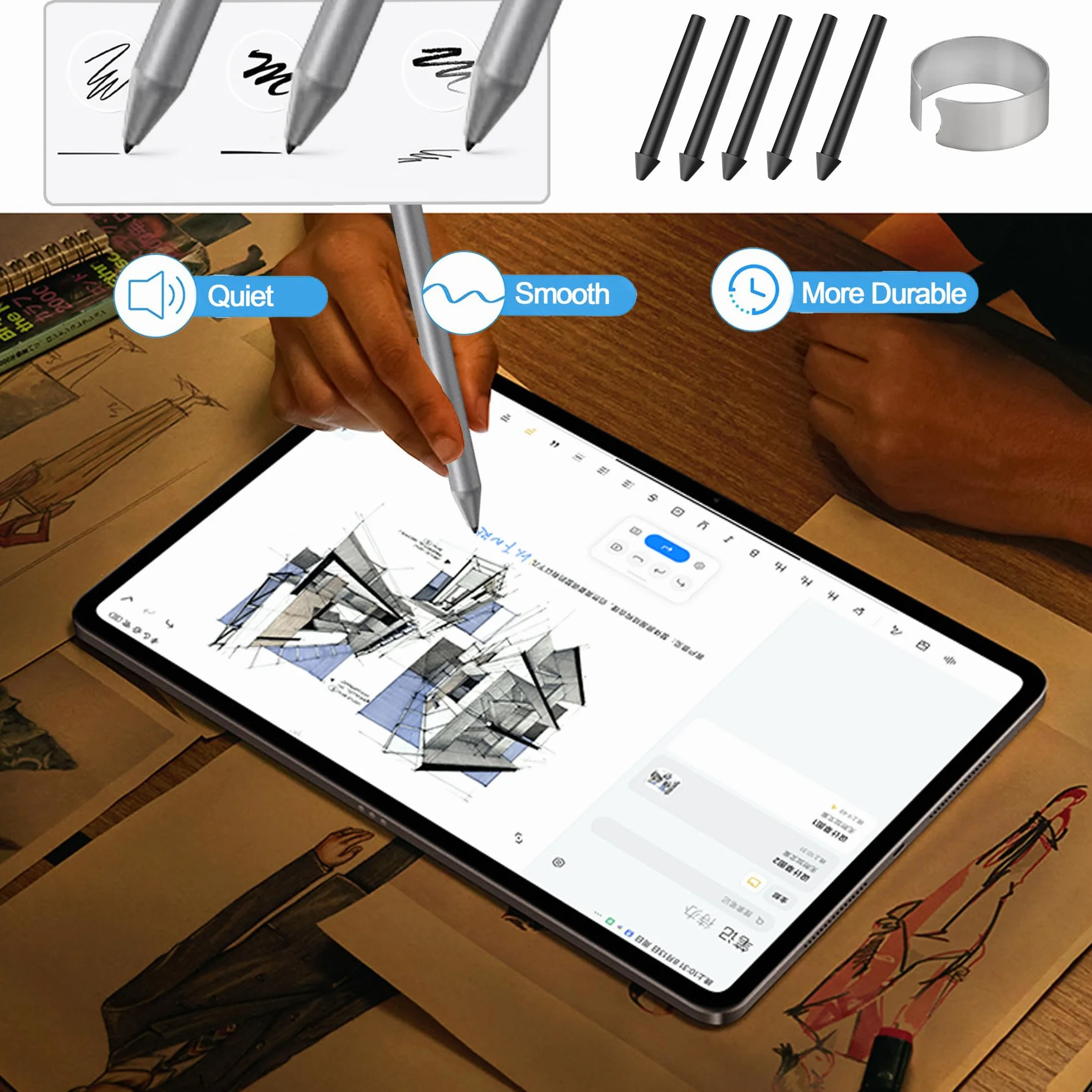 5X Standard Puntas de Repuesto para Lenovo Tab Pen para Tablet M11 & Idea 11"/Idea Plus 12,1", [Non para Lenovo Tab Pen Plus/Pro], Más Duradero, Controlar Preciso, Pantalla Amistoso, Negro