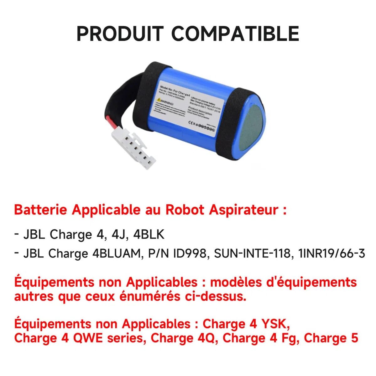 CITYORK Batería de ion de litio para JBL Charge 4, 4J, 4BLK, 3,7 V, 10200 mAh, compatible con Charge 4BLUAM, P/N ID998, SUN-INTE-118, 1INR19/66-3