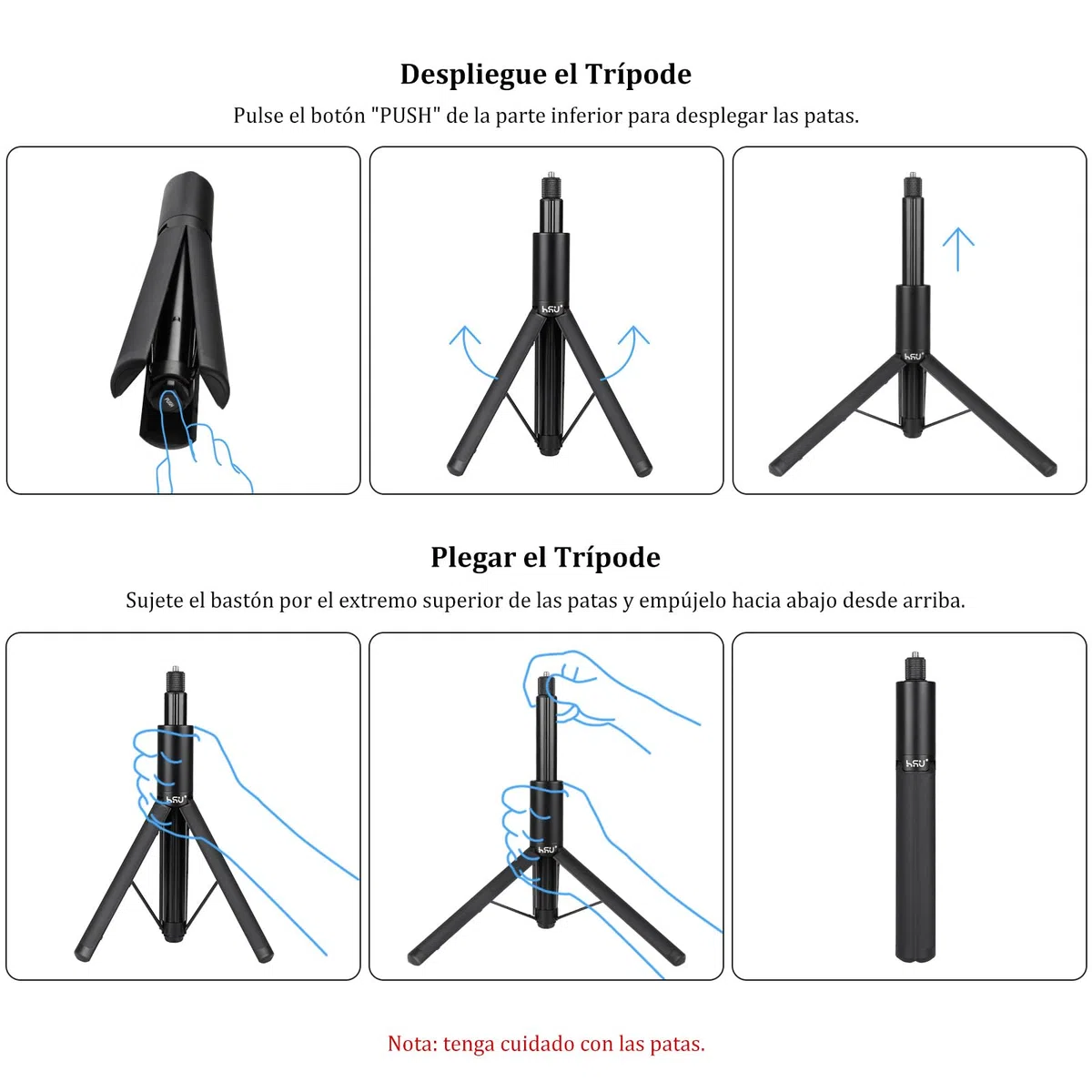HSU Palo selfie invisible de 120 cm para Insta 360, palo invisible 2 en 1 + trípode para Insta 360 X5/X4/X3/ONE X2 Hero 13 Hero 12, negro