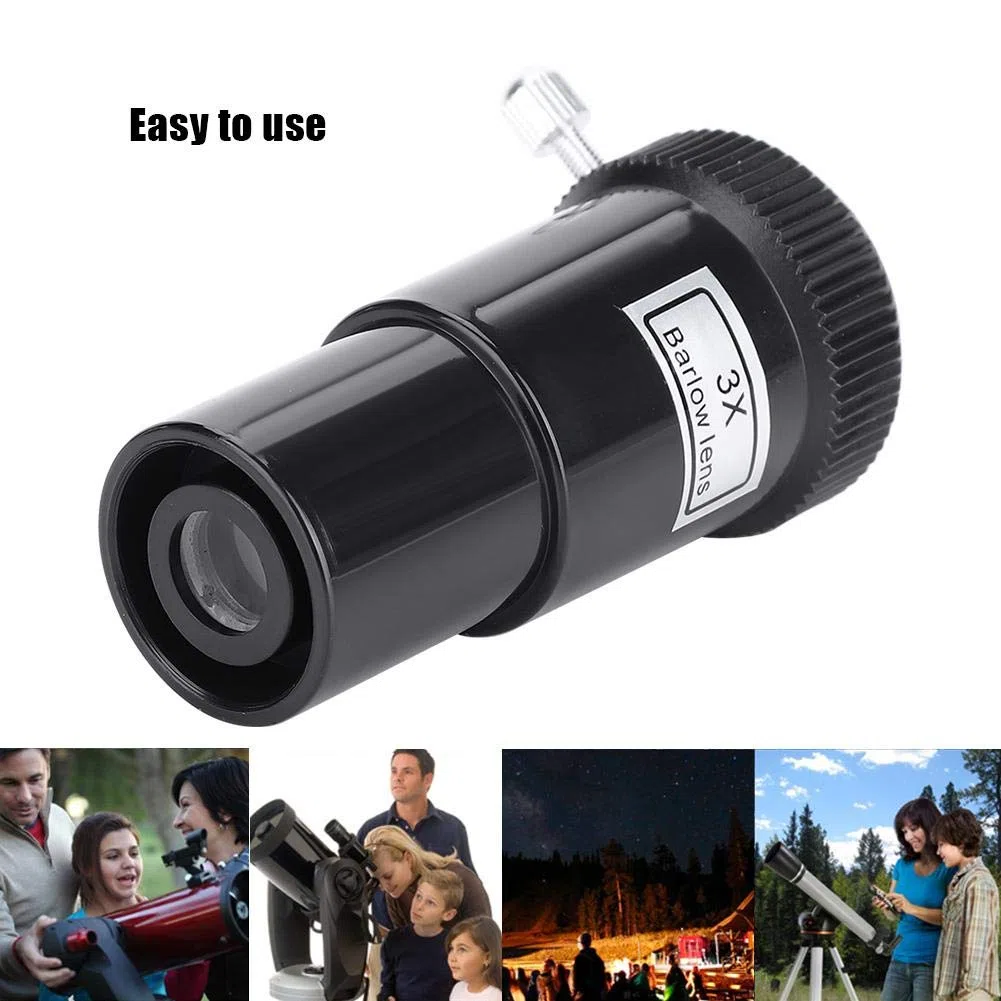 Bewinner 0.96 Pulgadas 3X Lente Barlow,Vidrio Óptico 24.5 mm Lente Acromática de Barlow, Rosca M42x0.75mm,Fácil Usar,Durable, Barlow Lente de Plástico para Oculares de Telescopio Astronómico