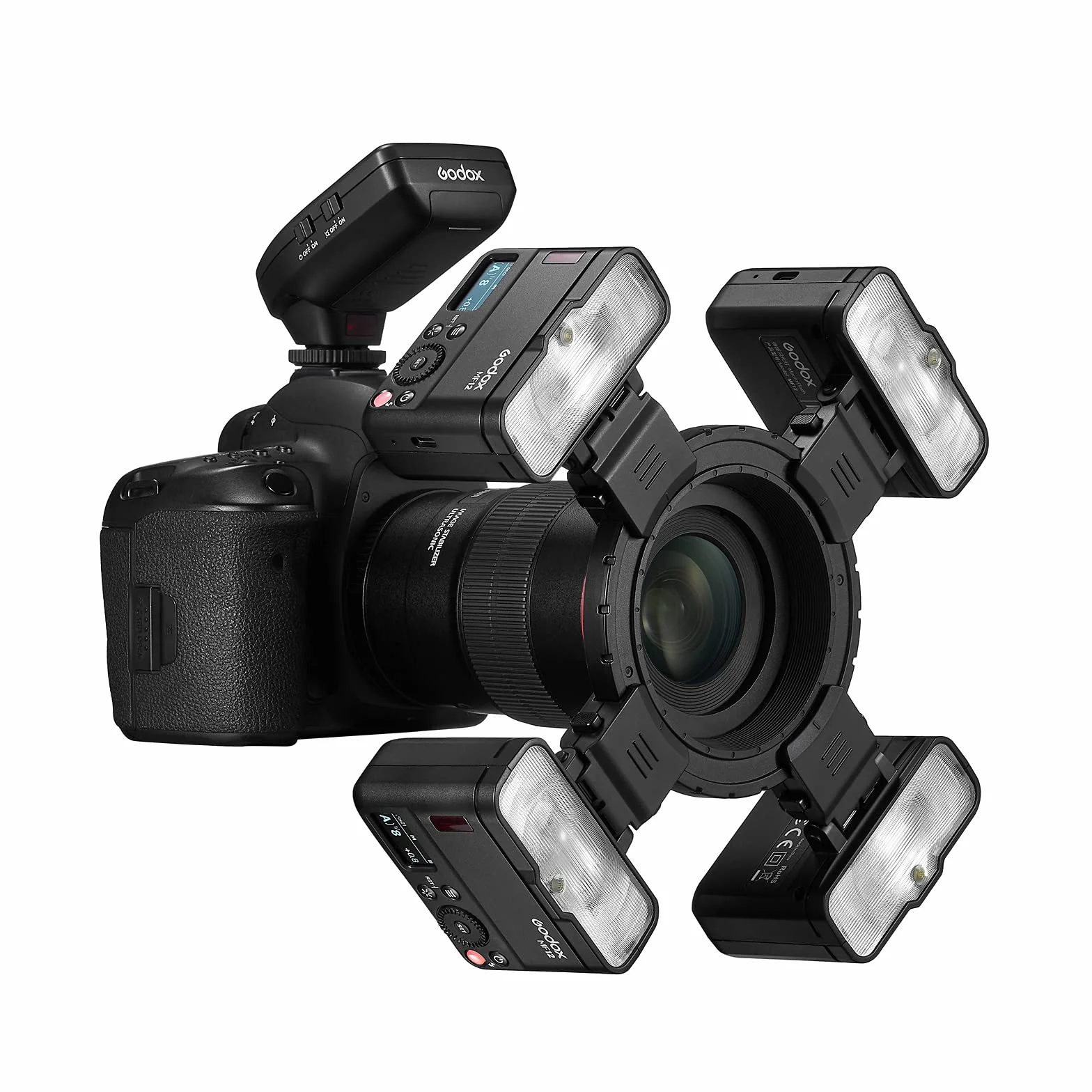 Godox MF12 MF12-K2 Flash Macro de 12 W, Control inalámbrico de 2.4G, Modo TTL/M, batería de Litio incorporada de 3.7V / 6.29W como Flash Compatible con Nikon, Sony, Canon, Fuji, Olympus y Panasonic