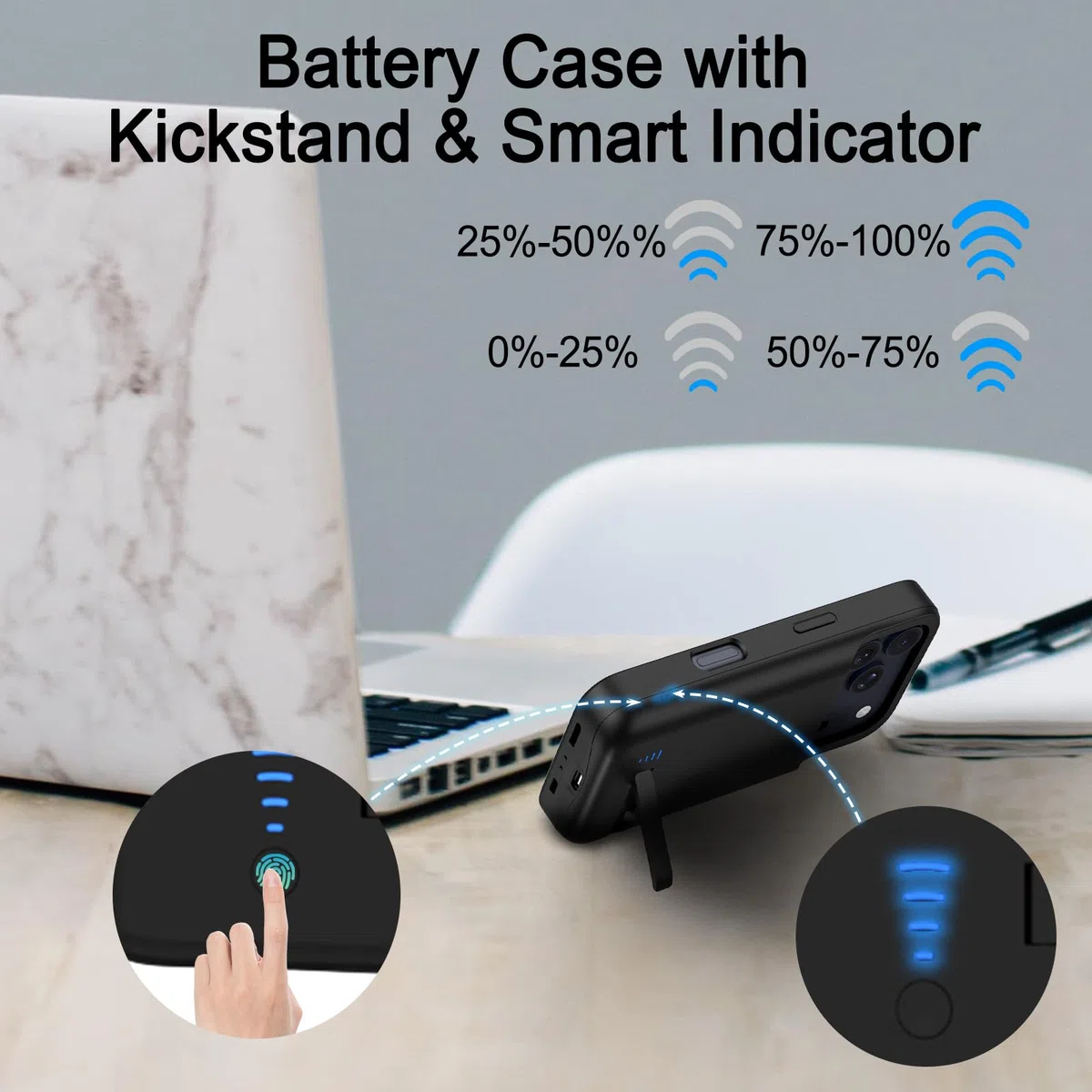 Funda de Batería para iPhone 17 Pro MAX, 8500 mAh Delgada y Recargable, Cargador Extendido con Soporte, Batería Externa Protectora Portátil para iPhone 17 Pro MAX (6.9 Pulgadas) - Negro