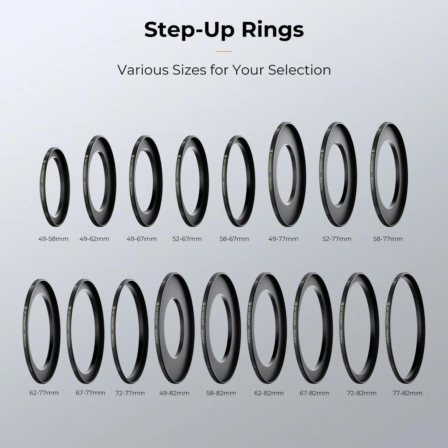 K&F CONCEPT Anillo Adaptador Step-Up de Cobre Filtro Step Up 62-82mm