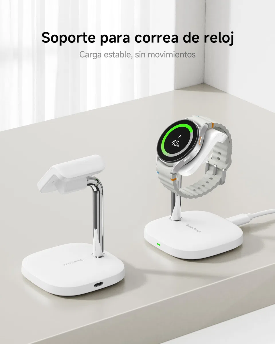 SwanScout Cargador para Samsung Galaxy Watch Ultra(2025)/8/8 Classic/7/Ultra/6/6 Classic/5/5 Pro/4/3/Active 2, Soporte de Carga para Galaxy Watch, SwanScout 505S (Blanco)