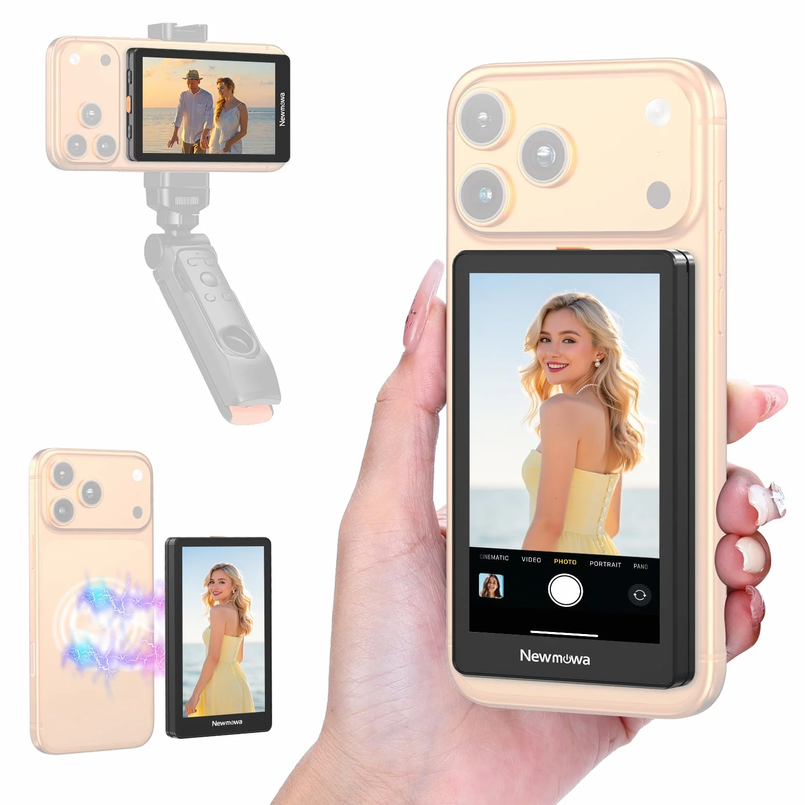Newmowa Negro Pantalla magnética para Selfie Vlog,grabación inalámbrica 1080P, fotocamera posteriore del telefono per Selfie Vlog TikTok LiveStream,Compatible con iPhone(grabación con Cable 4K 30fps)