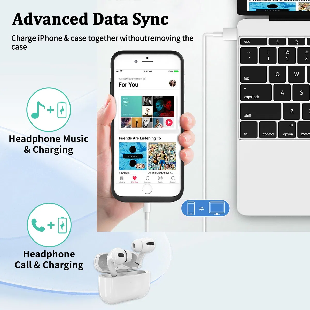 JCK Funda de batería iPhone 6 / 6s / 7/8 / SE 2020/ SE 2022, 4.7 Pulgadas, Estuche de Carga portátil Delgado Mejorado de 6600 mAh Estuche de batería extendido para Banco de energía Recargable