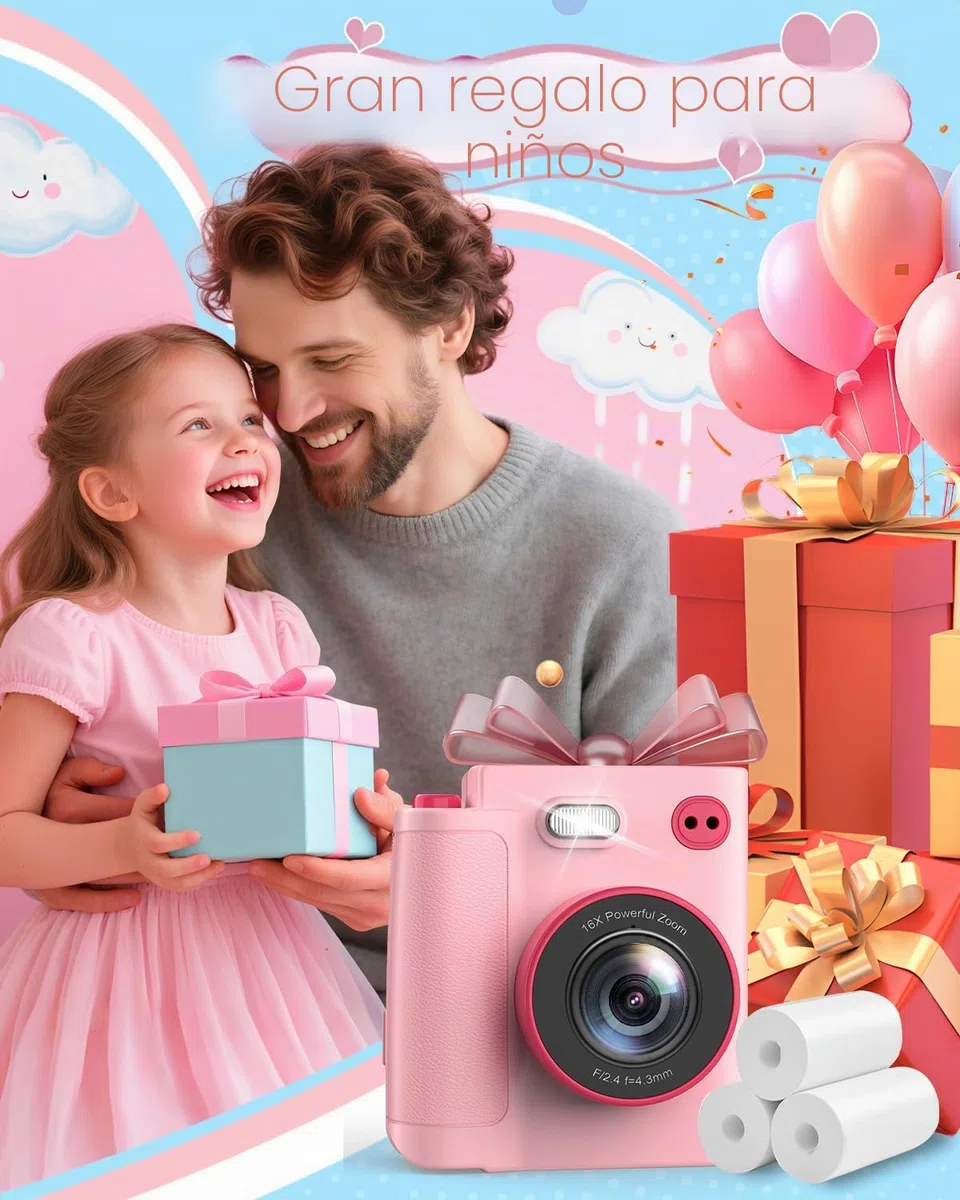 Camara Fotos Infantil Instantanea, 1080P HD Cámara Instantánea para Niños con Tarjeta de 32G y Papel Fotográfico, Cámara de Fotos Infantil Regalos de Juguete para Niños de 3 a 12 Años