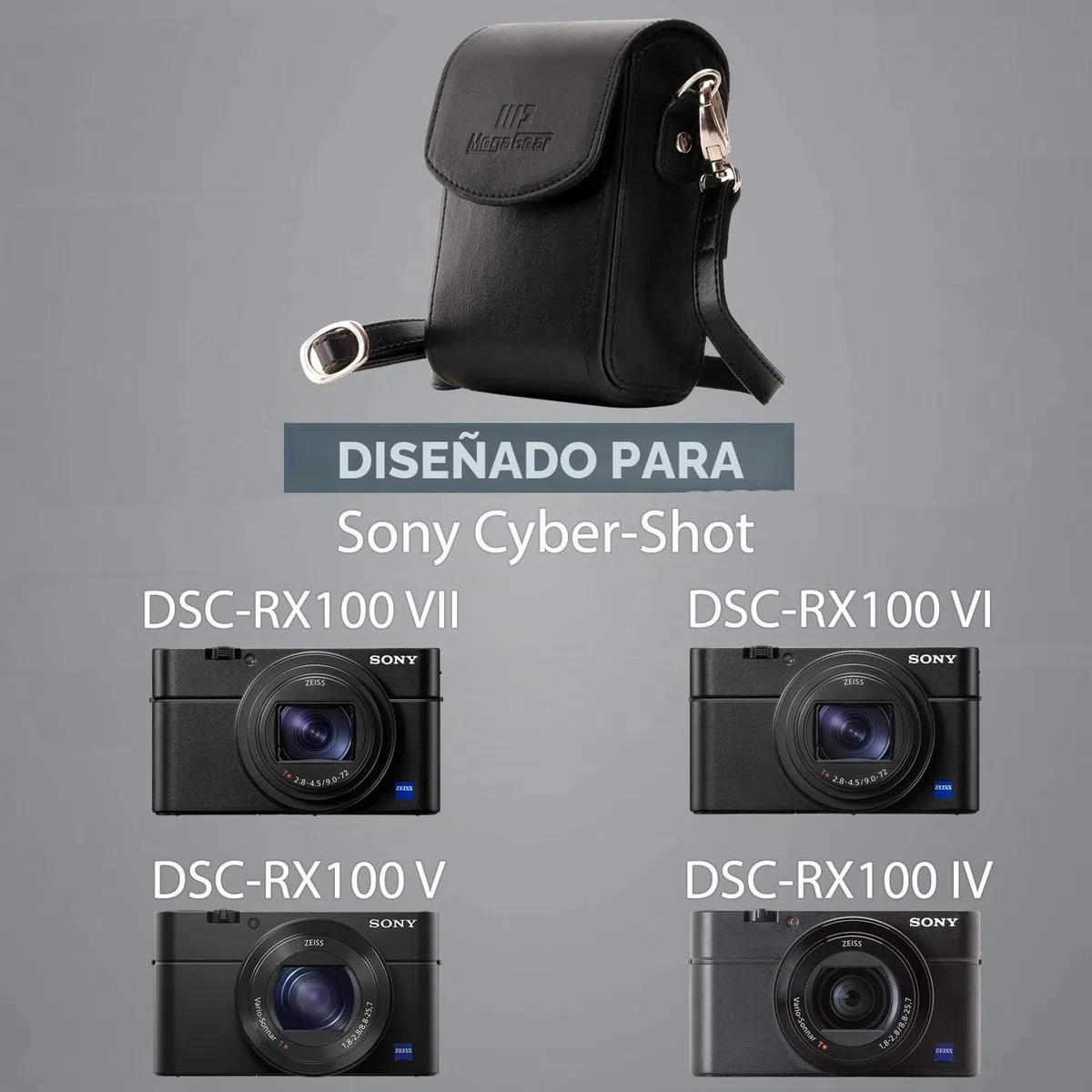 MegaGear Funda de Piel para cámara con Correa Compatible con Sony Cyber-Shot DSC-RX100 VII, DSC-RX100 Vi, DSC-RX100 V, DSC-RX100 IV