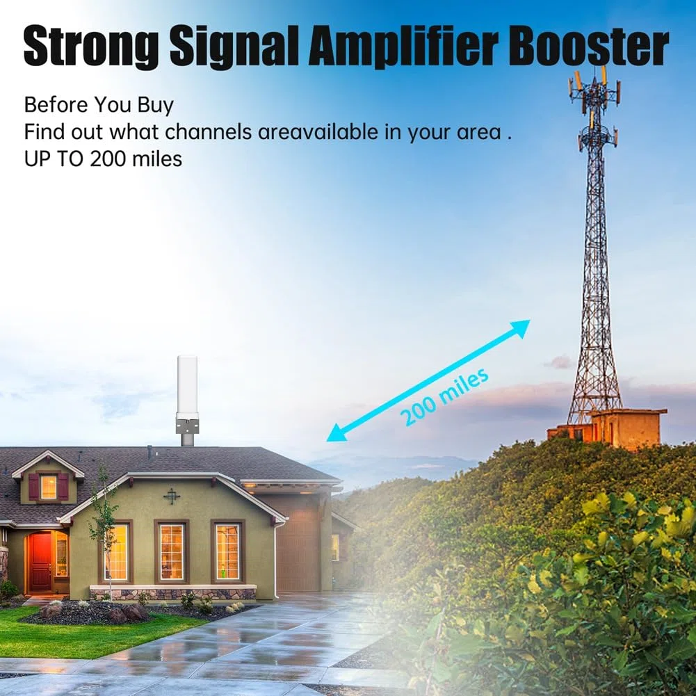 Antena de TV Digital 4K 35dBi Canal HDTV Gratuito para Exteriores Amplificador de Señal de Alcance de 6000 Millas para ATSC/DVB-T/DMB-T/ISDB-T