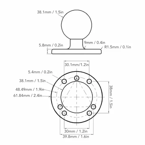 Soporte de Bola de 1,5 Pulgadas, Aleación de Aluminio Resistente, Base de Instalación Universal, Compatible con Soportes RAM, para Barcos, Camiones, Vehículos Todoterreno