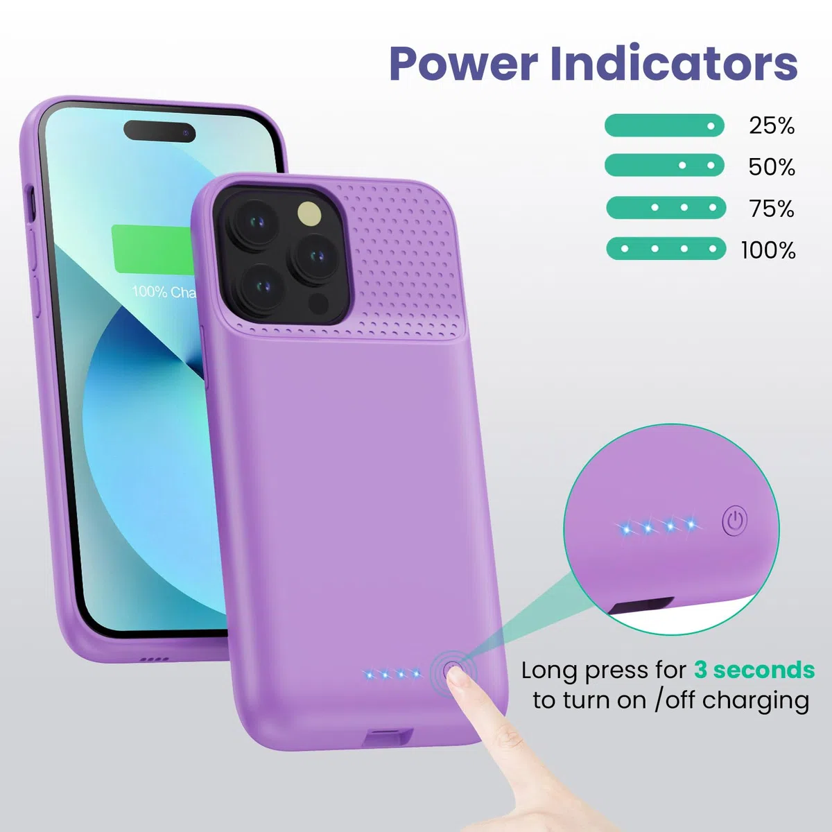 Funda Batería para iPhone 12 Pro Max/13 Pro Max/14 Pro Max/14 Plus (6,7"), 8600mAh Funda Cargador Portatil Carcasa de Carga Protectora Portátil, Carcasa Recargable de Carga Extendida - Morado