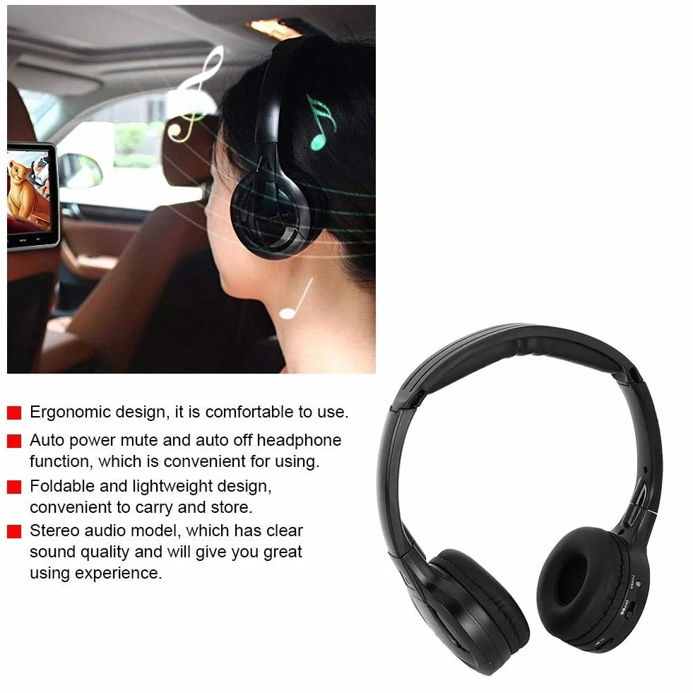 KIMISS - Auriculares para Coche de 2 Canales, Auriculares de para Audio estéreo Infrarrojos inalámbricos para reposacabezas de Coche, DVD