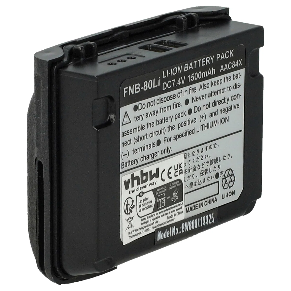 vhbw Batería Compatible con Vertex Yaesu VX-7R, VX-5R, VX7R, VX5R Radio (1500 mAh, 7,4 V, Li-Ion)