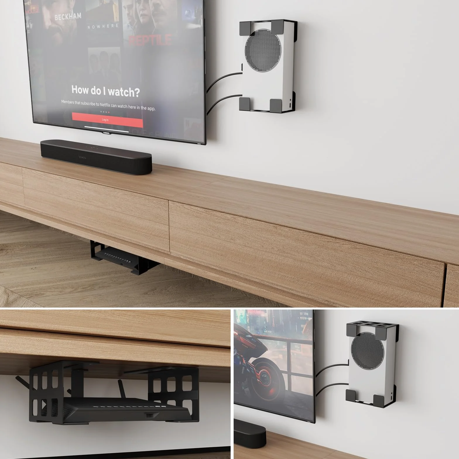 sciuU Soporte Universal para Pared/Techo/Bajo Escritorio – para Dispositivos Espesor < 9cm – Acero Inoxidable – Compatible con Xbox Series S, PS5 Pro, Proyector, Mini PC, TV Box, Router, Laptop