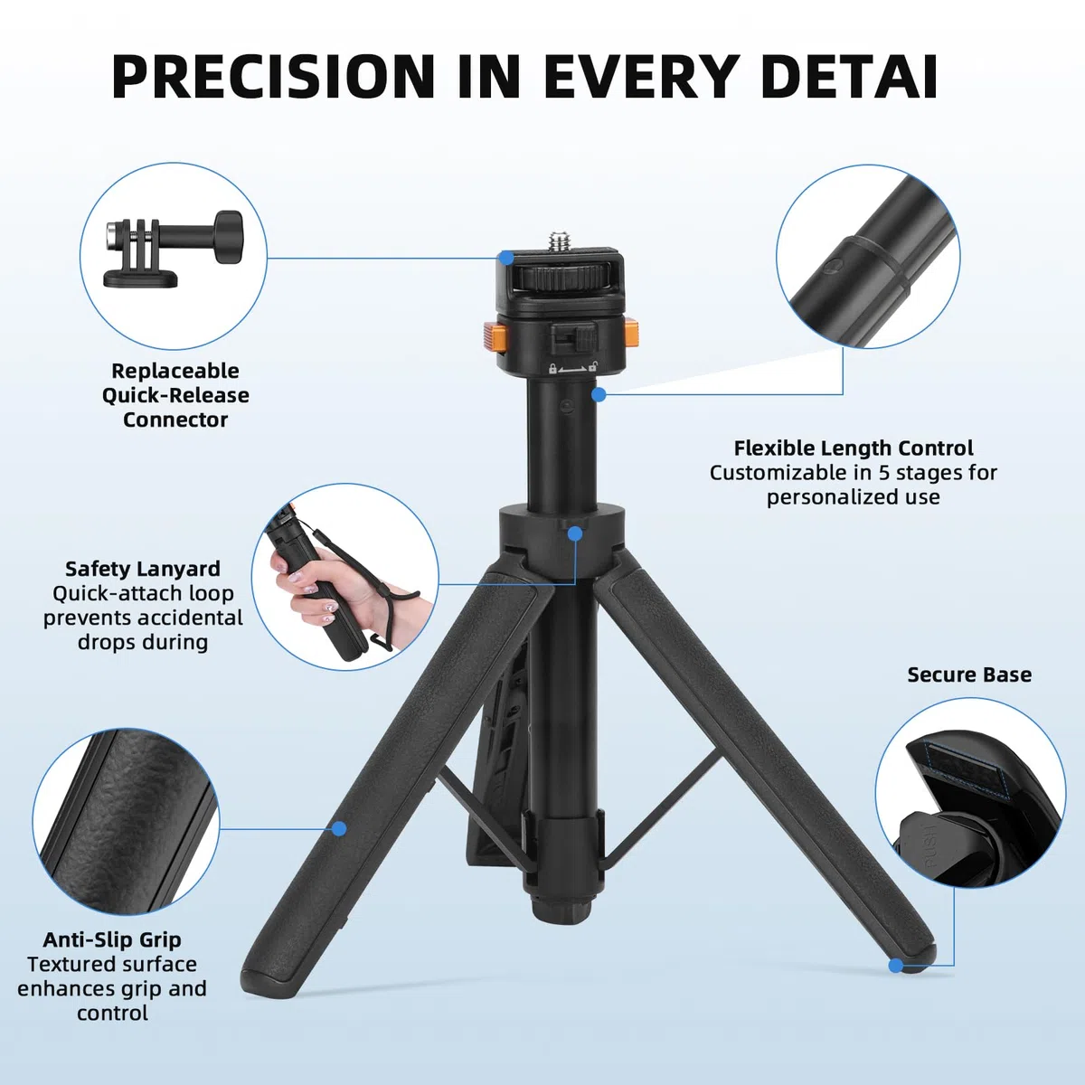 Osmo Pocket 3 - Tripode para cámara de acción Go Pro y DJI Action 5 Pro, soporte extensible de mano con liberación rápida 1/4 pulgadas
