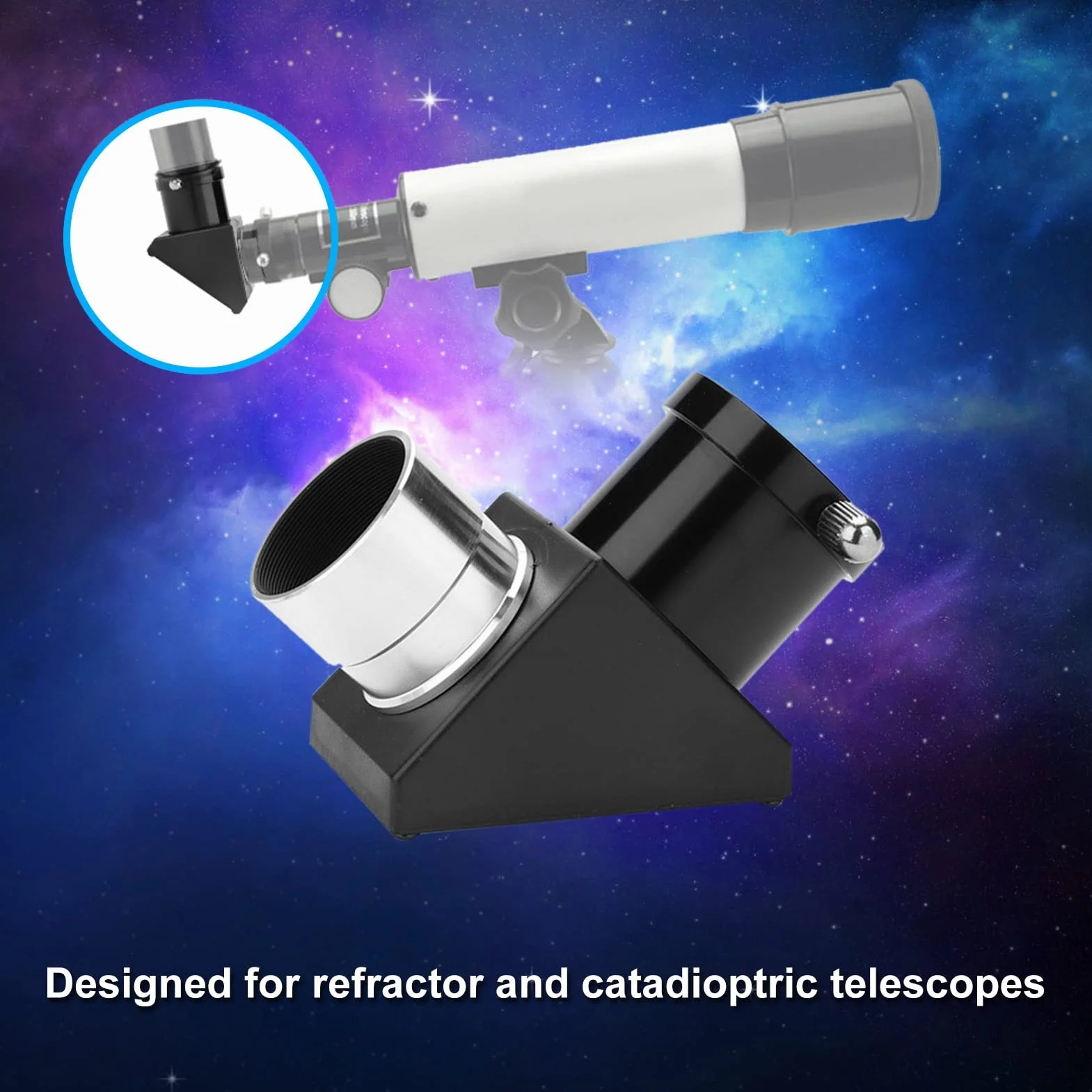 Nikou Espejo cenital de 1,25 "y 90 Grados para telescopio, Adaptador Diagonal, Prisma de Imagen Invertida, Espejo cenital
