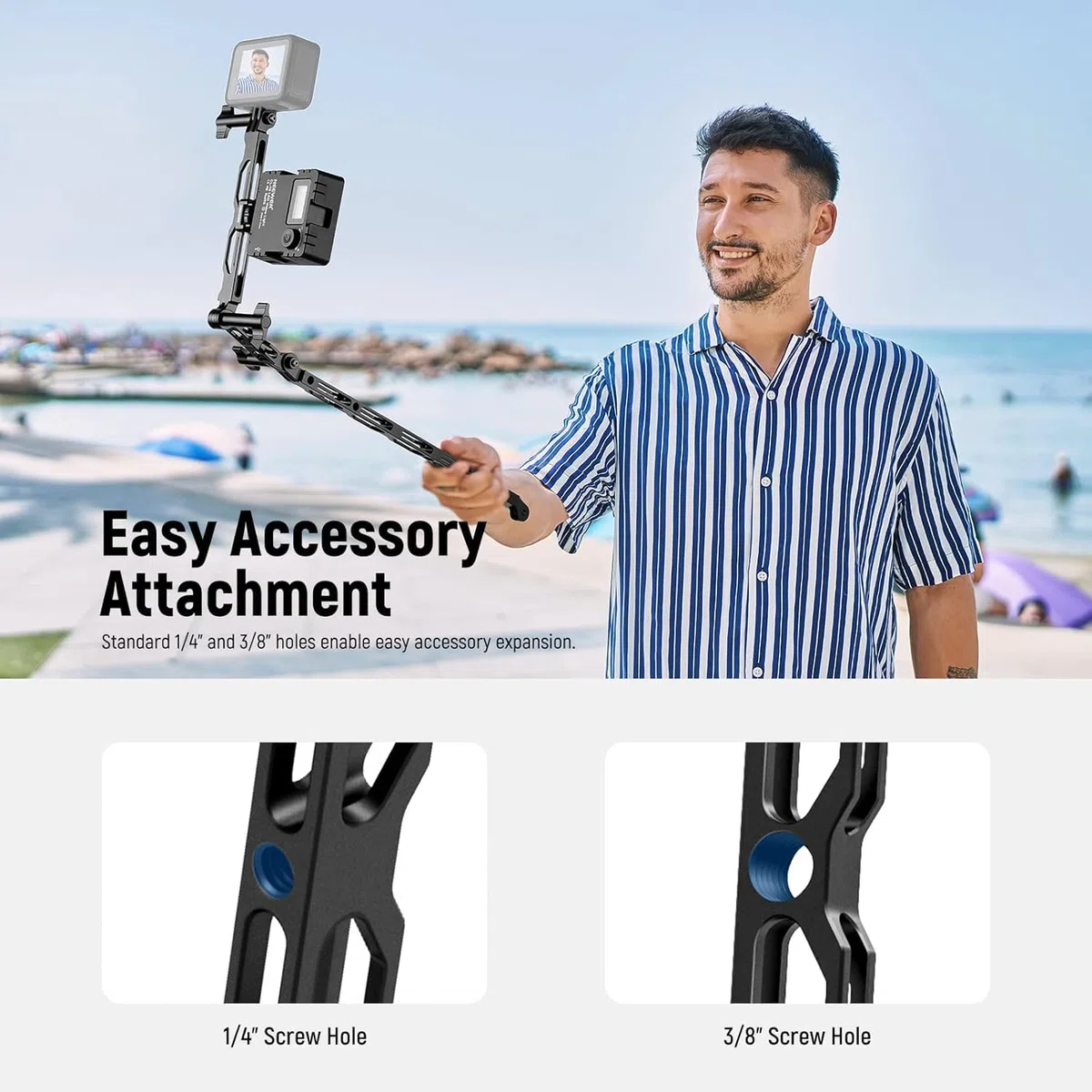 NEEWER Brazo Extensión Aleación Aluminio (11,8"/6,5"/3,3") para Cámara Acción con 3 Thumbscrews y 1/4" Tornillo Adaptador Compatible con GoPro Hero 13 12 11 10 dji Osmo Action 5 Pro Insta360, GP-11
