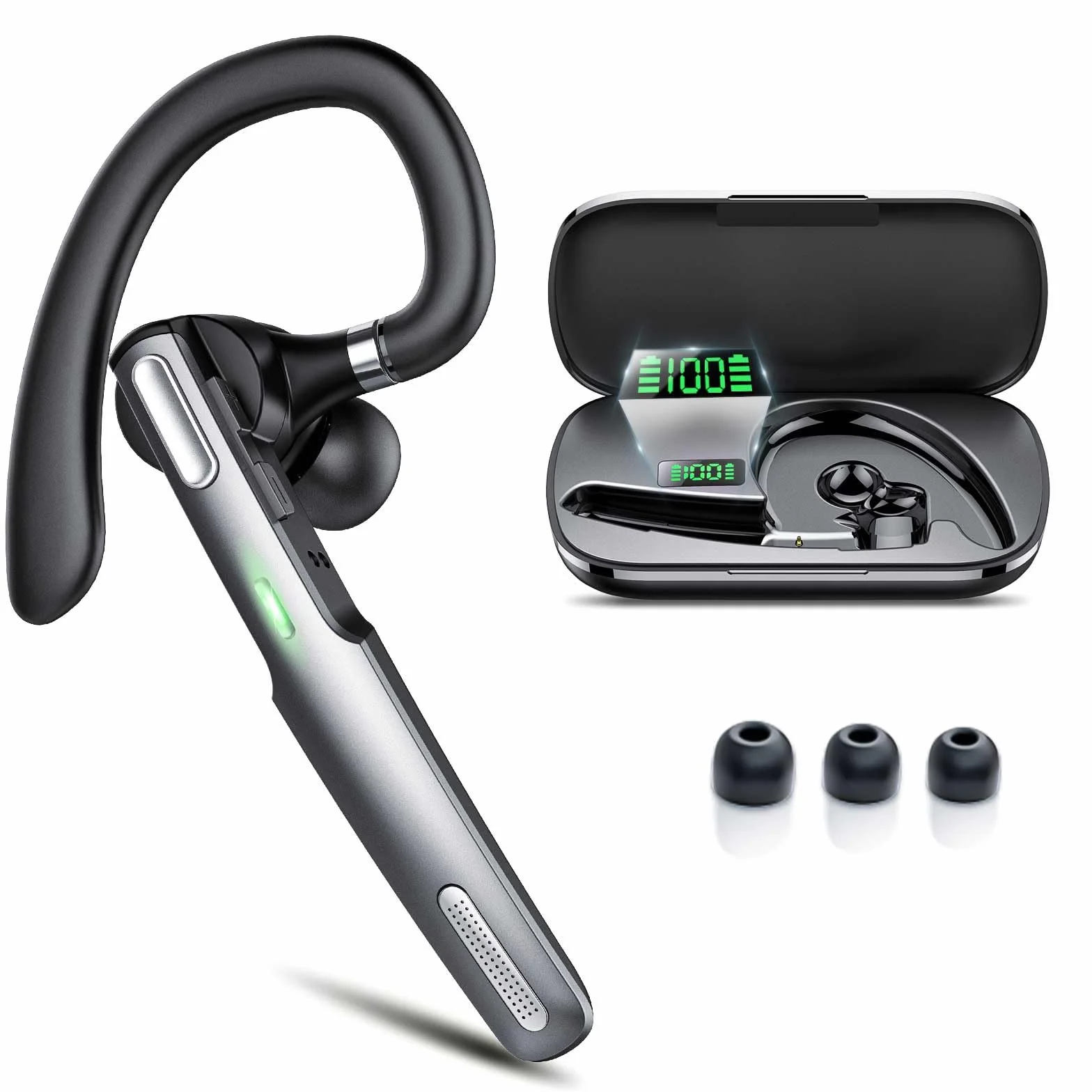 Auricular Inalámbrico Bluetooth V5.3 con HD CVC8.0 micrófono cancelación, Manos Libres Auricular Bluetooth con LED, 100 Horas de Tiempo de Conversación para Conducir/Negocios/Oficina