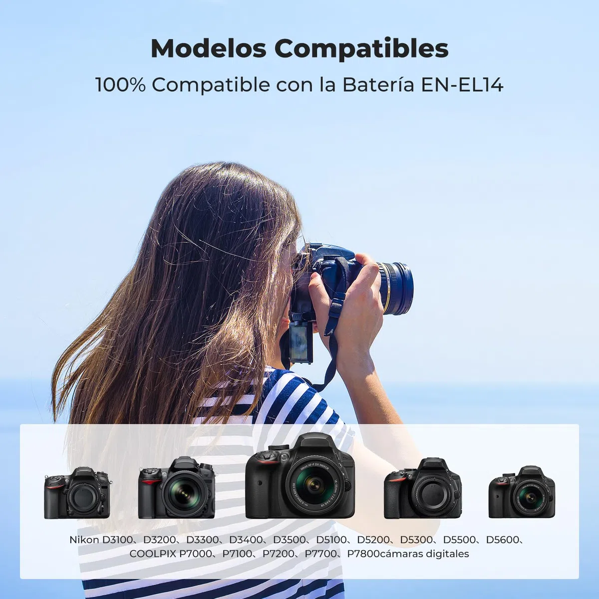 K&F CONCEPT EN-EL14 2 Pack Batería y Cargador de Cámara 1050mAh Compatible con Nikon D3500 D5600 D3200 D3300 D3400 D5500 Coolpix P7800 P7700 P7200 P7100 P7000