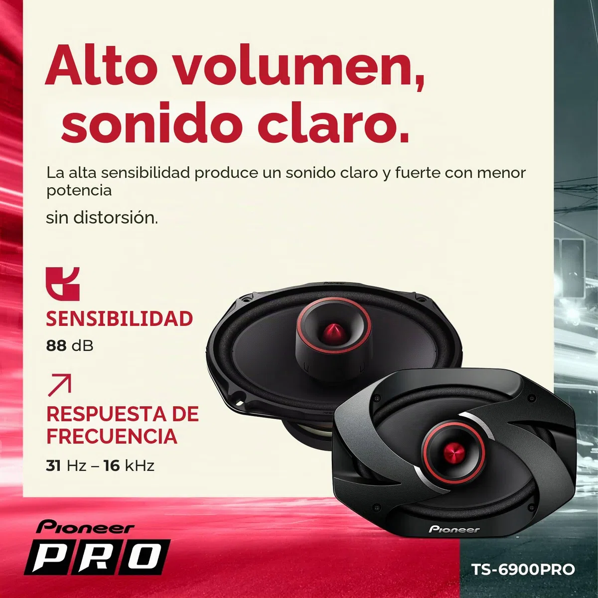 Pioneer TS6900PRO Pro Series - Altavoz de 2 vías de 600 W MAX 2 de 6 x 9 Pulgadas, Color Negro