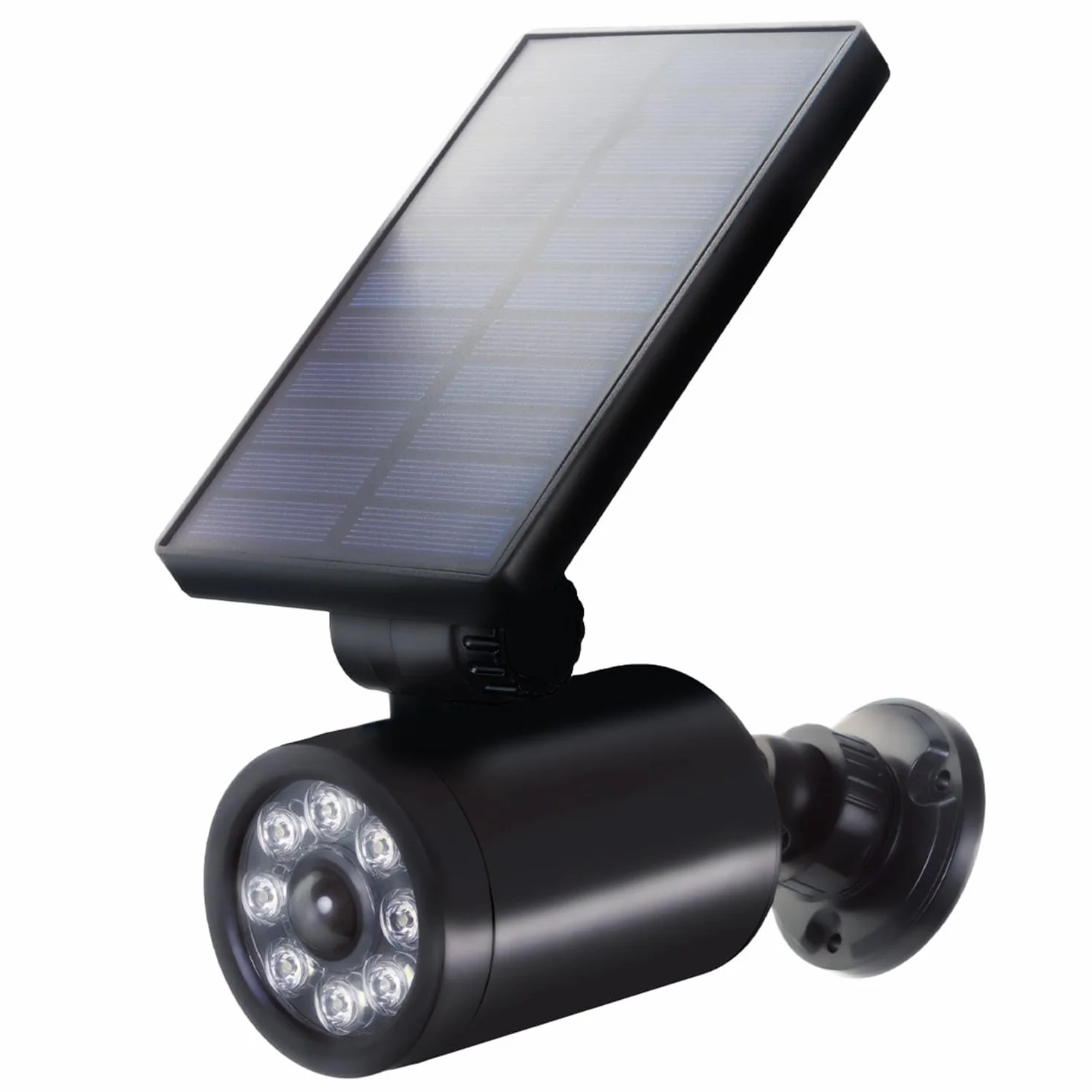 Maclean Cámara Solar Simulada con Sensor de Movimiento y Luz LED, Cámara de Vigilancia IP Simulada con Lente, IP44, Uso en Exteriores, 220lm, 6500 K, Energía Solar, LED Rojo Intermitente