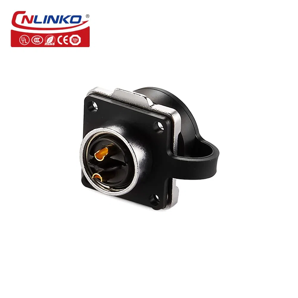 CNLINKO DH-20 Conector impermeable IP67 para cable Conector circular industrial Conector antiinterferencias metálico Pines con dispositivos de protección M20 2-12 Pines Zócalo de brida (2 Pines)