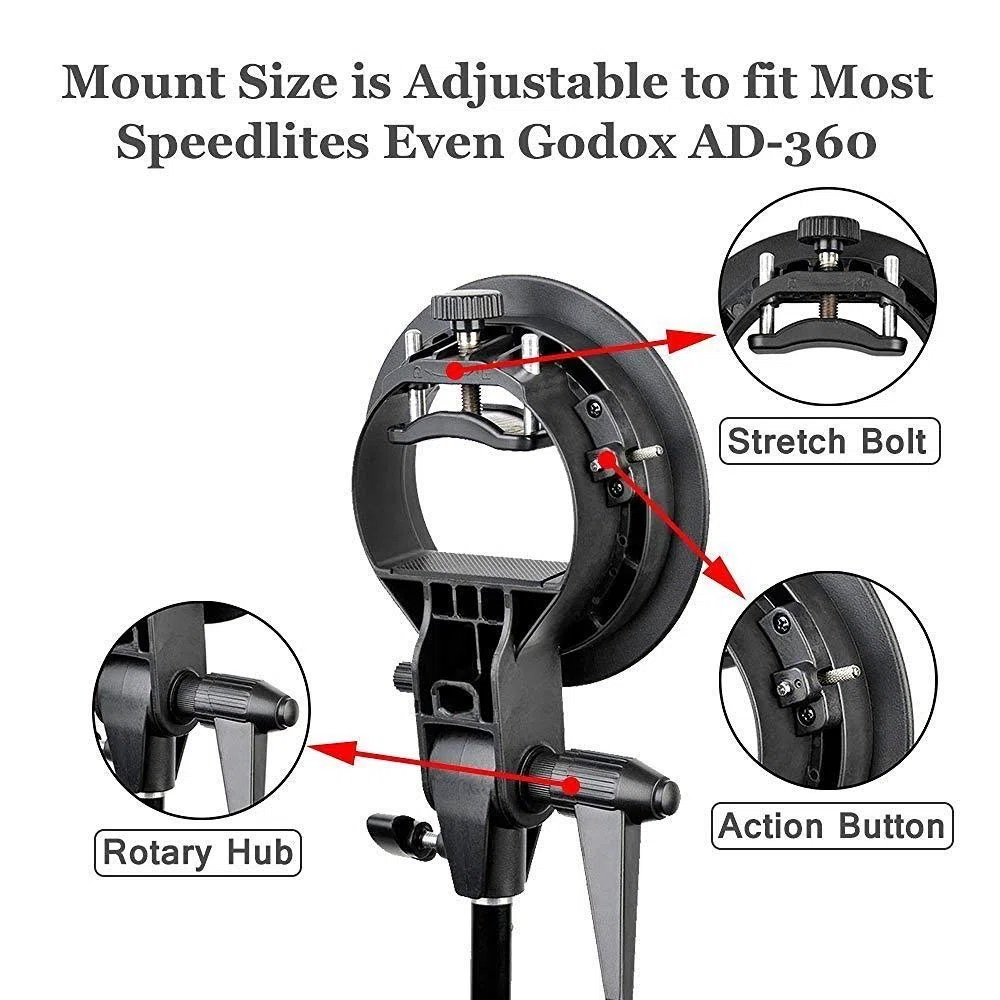 Godox S-Type Soporte para Flash (Bowens Montaje) para Speedlite Snoot Softbox Flash
