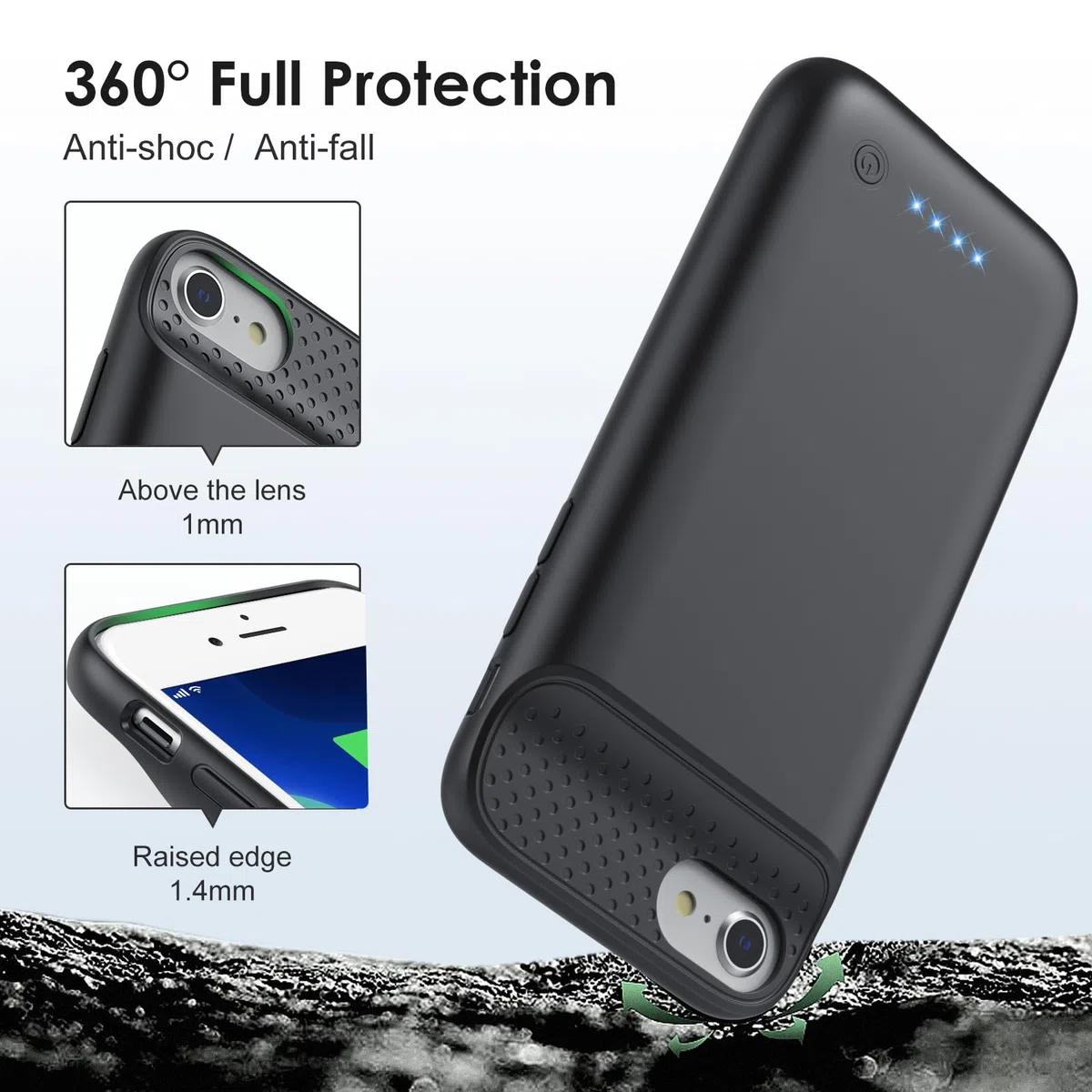 Feob Funda de batería para iPhone 8/7/6s/6/SE (2022/2020), potente funda protectora portátil delgada de 7000 mAh, funda de carga de batería recargable extendida para iPhone 8/7/6s/6/SE-4.7 pulgadas