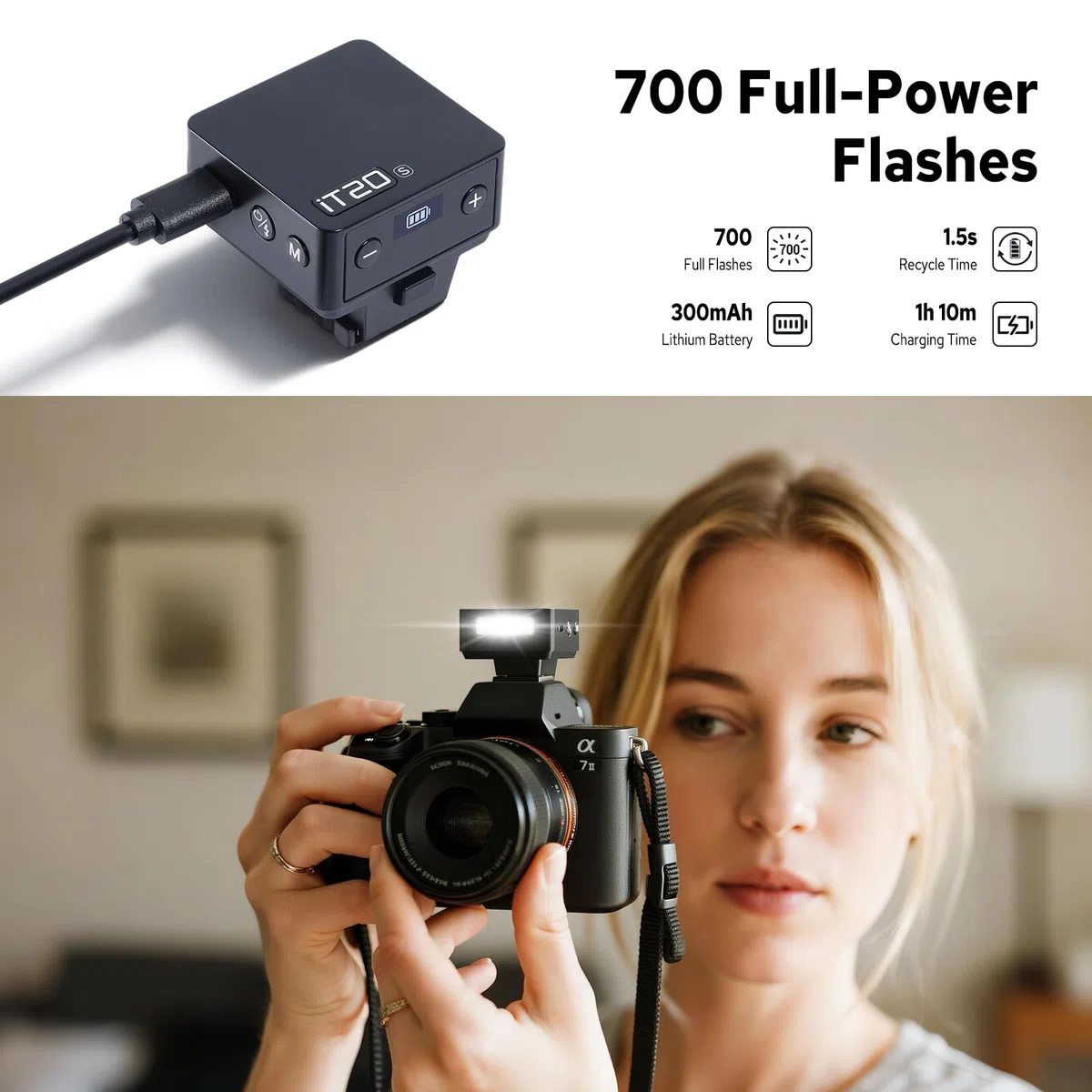 Godox iT20 S iT20S Flash Compatible para Sony, 700 Full Power Flashes, iT20 Mini TTL Camera Flash Strobe con Batería de Litio Built in Filtros de Color y Spreader Compatible con Cámara Sony