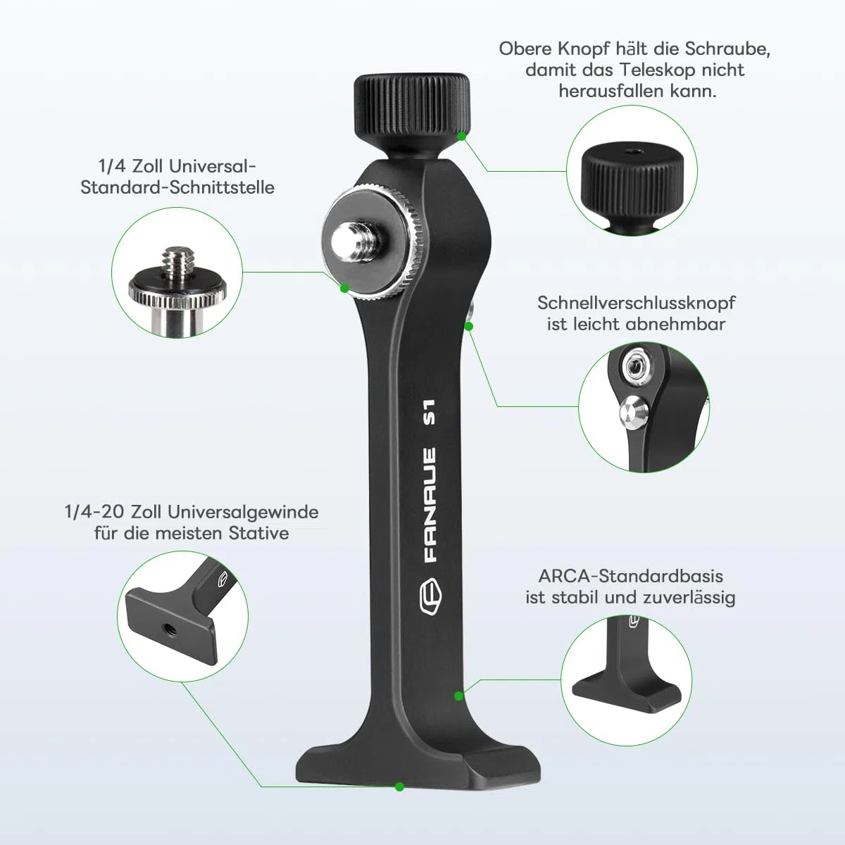 FANAUE Adaptador de trípode para prismáticos Porro y cabezales de bola Arca, universal para observación de aves y caza