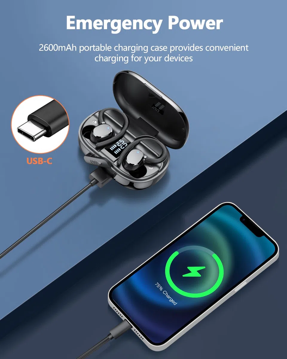 Auriculares Inalámbricos Deportivos, Nuevo Auriculares Bluetooth 5.3 HiFi Estéreo, 128H Cascos Inalambricos Bluetooth con 4 HD Mic Pantalla Dual LED, IPX7 Control Táctil Inalámbricos para iOS/Android