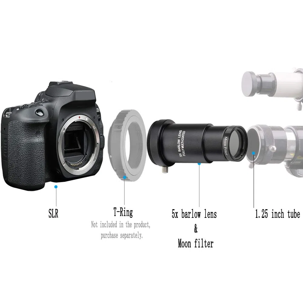 Kit de Filtro de Luna y Lente Barlow 5X de 1.25 Pulgadas para oculares de telescopio