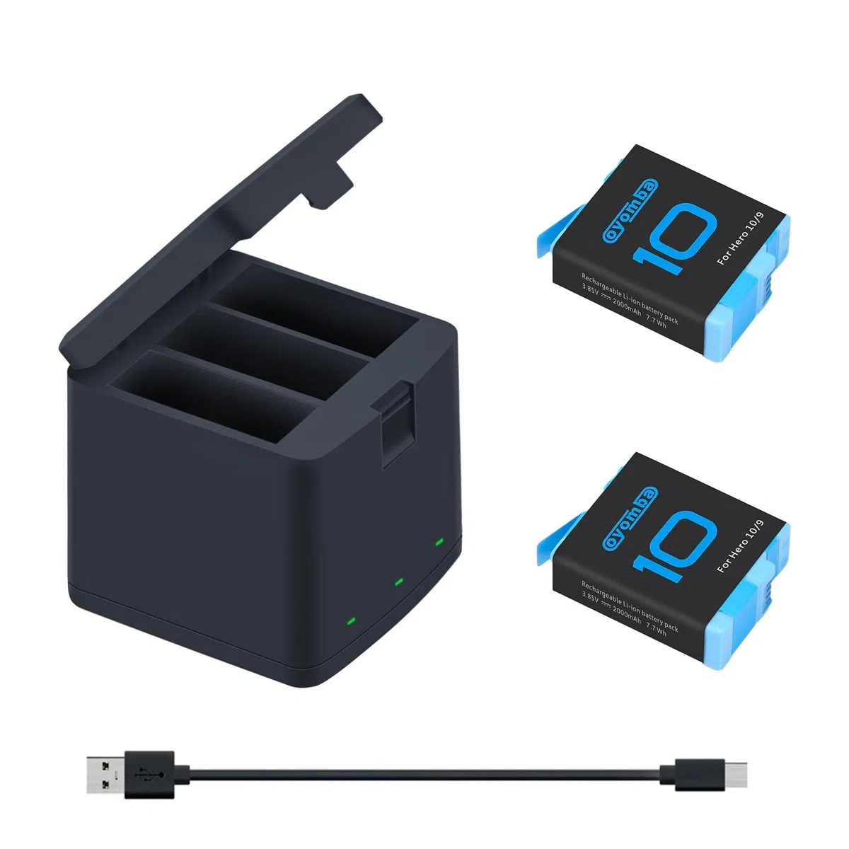 2000mAh - Batería Hero 10/9 de repuesto para GoPro Hero 9 Black, GoPro Hero 10 Black y cargador de almacenamiento cerrado de 3 canales (totalmente compatible con los accesorios oficiales GoPro