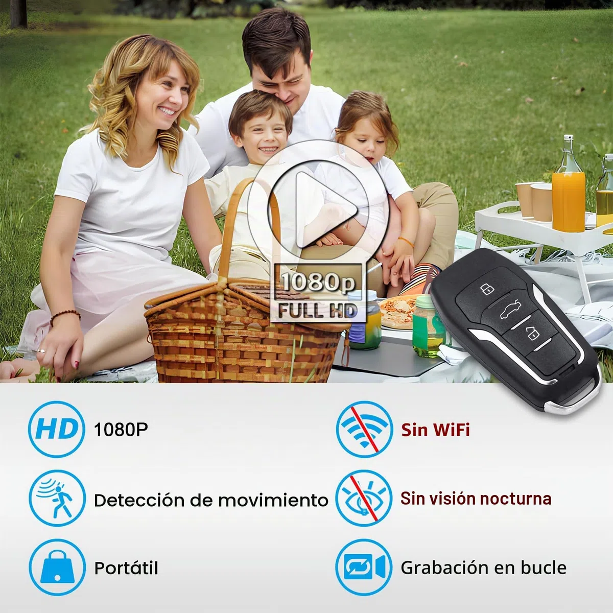 HGYGHO 64GB Mini Cámara Llave del Coche, Cámara de Vídeo Pequeña 1080P Portátil Mini Cámaras de Vigilancia Car Key, Micro Cámara de Seguridad con Detección de Movimiento para el Hogar