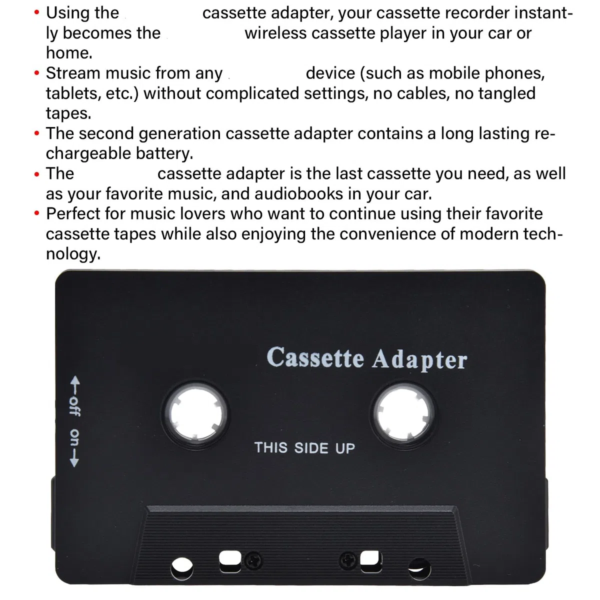 Cassette Bluetooth Adaptador Cassette Bluetooth Coche Inalámbrico Convertidor de Receptor de Casete con Cable USB para DVD Radio