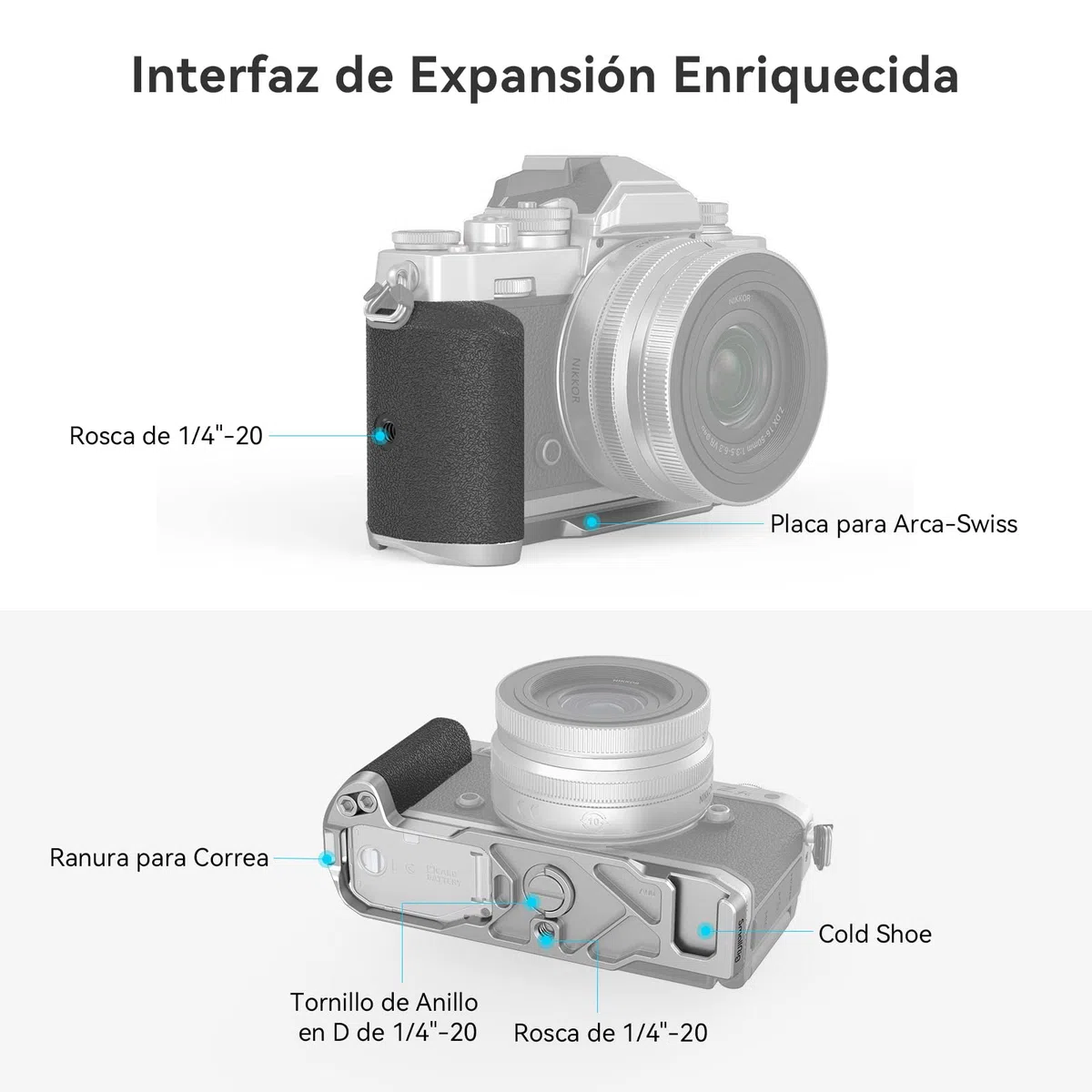 SMALLRIG Retro L-Shape Grip para Nikon Z FC, Empuñadura en Forma de L con Placa para Arca Swiss y Cold Shoe Incorporada - 3480