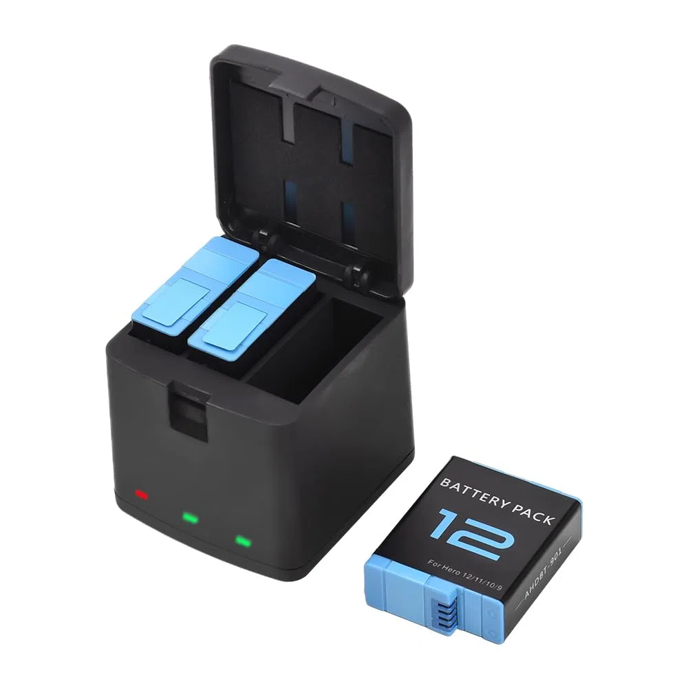 Andoer Batería de 3 Piezas de 1800 mAh + Cargador de batería de 3 Ranuras con Puerto USB Compatible con GoPro Hero 12/11/10/9