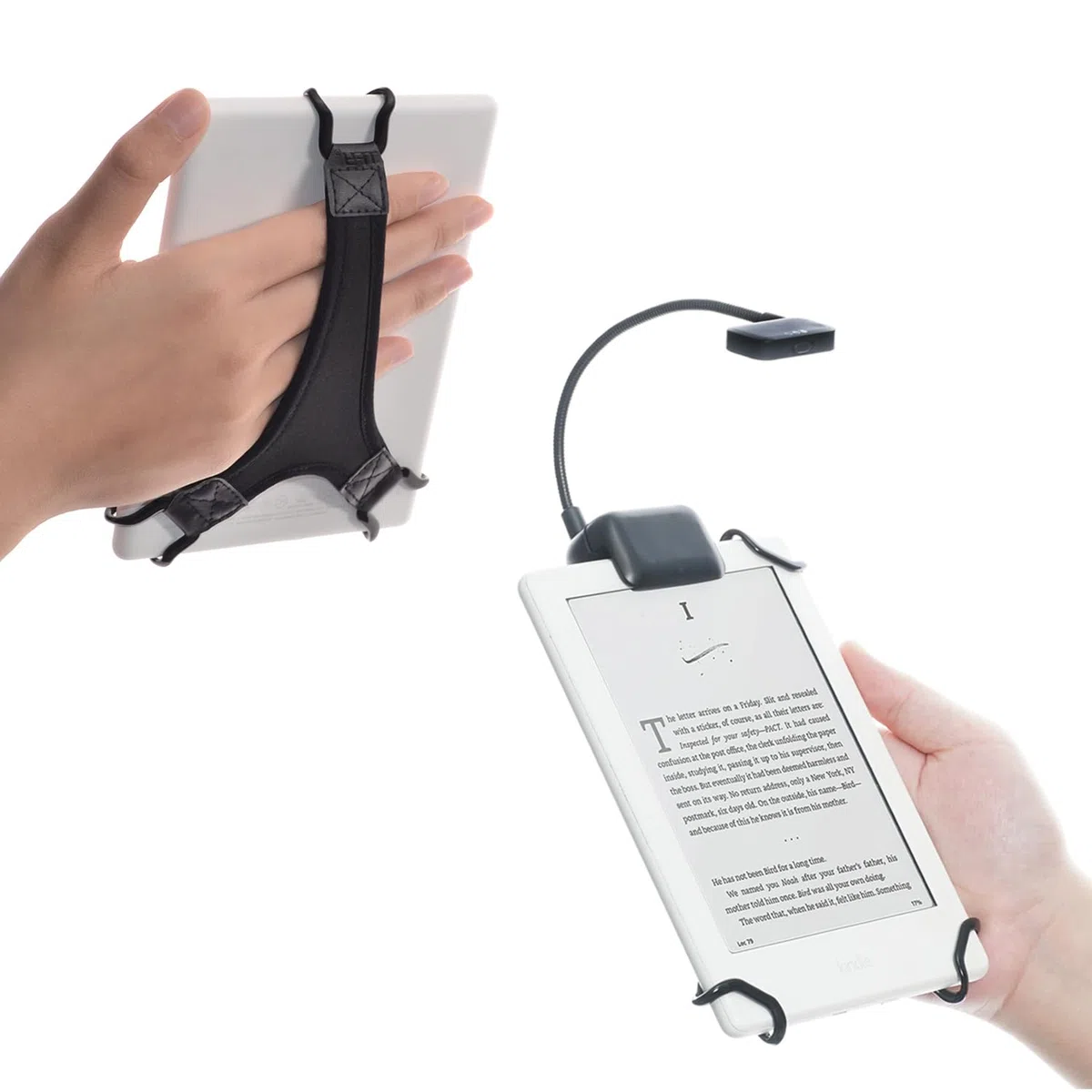 TFY Luz de lectura LED con clip con 2 niveles de intensidad de lúmenes para Kindle, otros lectores electrónicos, tabletas, libros, más soporte de correa de mano para lectores electrónicos Kindle de 6