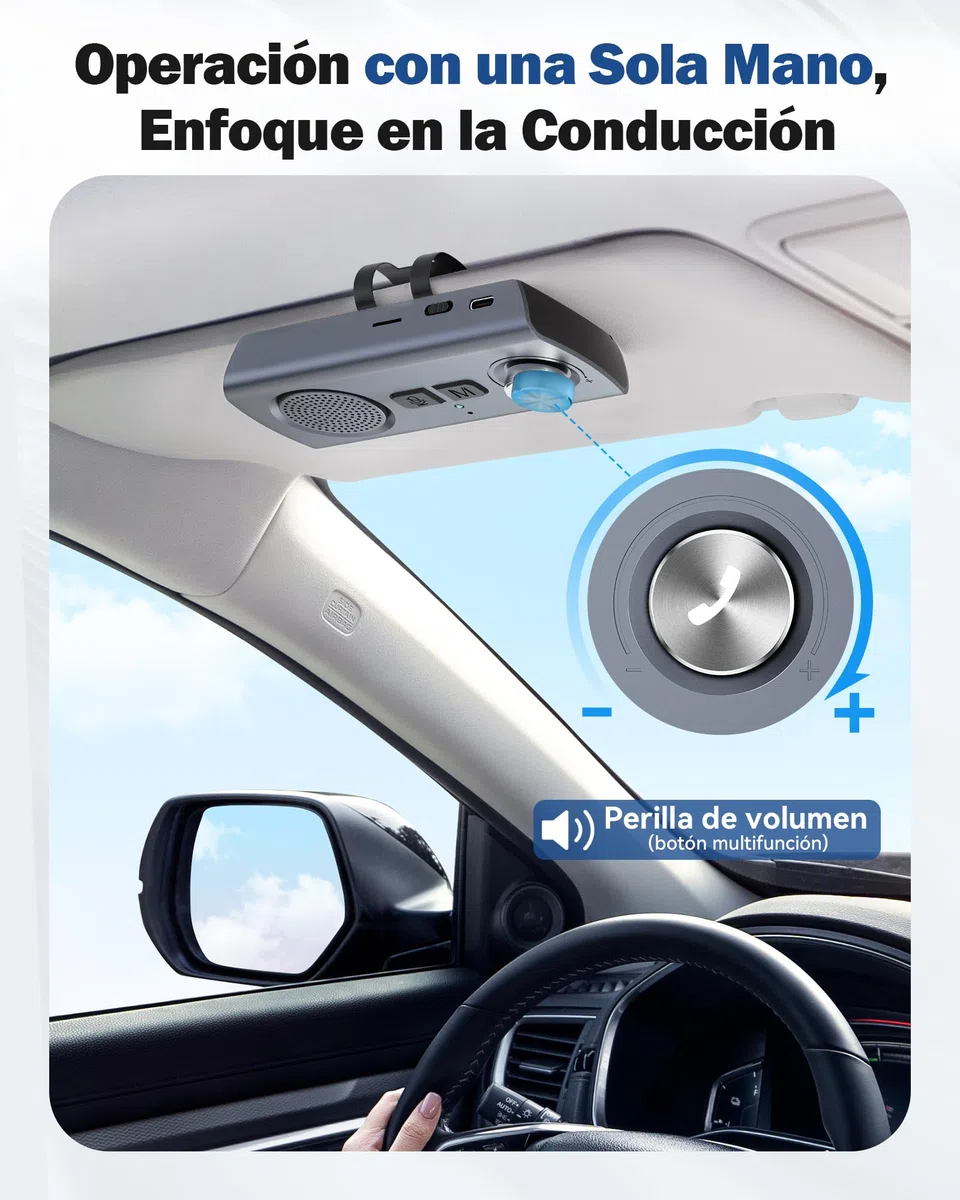 AGPTEK Manos Libres para Coche Bluetooth 5.3 con Siri, Google Asistente, Kit de Coche Altavoz Inalámbrico con Ranura de Tarjeta TF, Soporta Conexión de 2 Teléfonos Simultáneamente