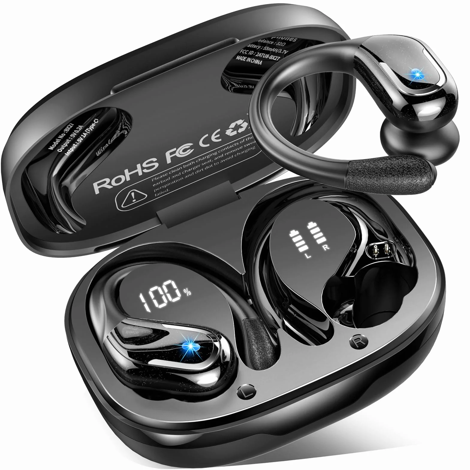 Auriculare Inalámbricos Deportivos, Nueva Auriculares Bluetooth 5.4 con HD Mic, 75H Cascos Inalambricos Bluetooth HiFi Estéreo, Cancelacion Ruido ENC Auriculares Running, IP7 Impermeable/Pantalla LED