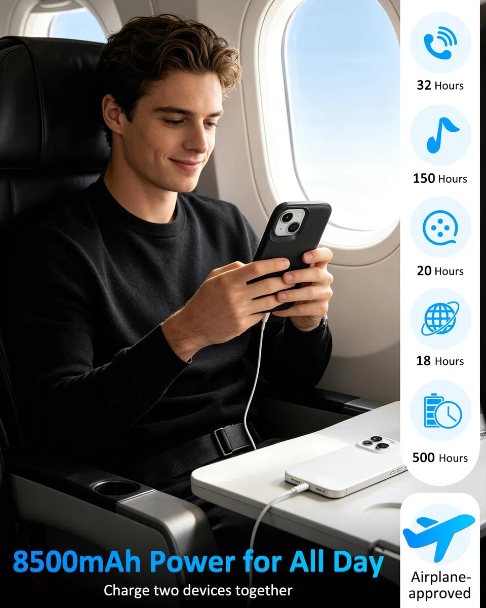 Funda de batería para iPhone 14/13, 8500 mAh, recargable, cargador rápido extendido, portátil, batería de respaldo para iPhone 13/14 (6.1 pulgadas), color negro