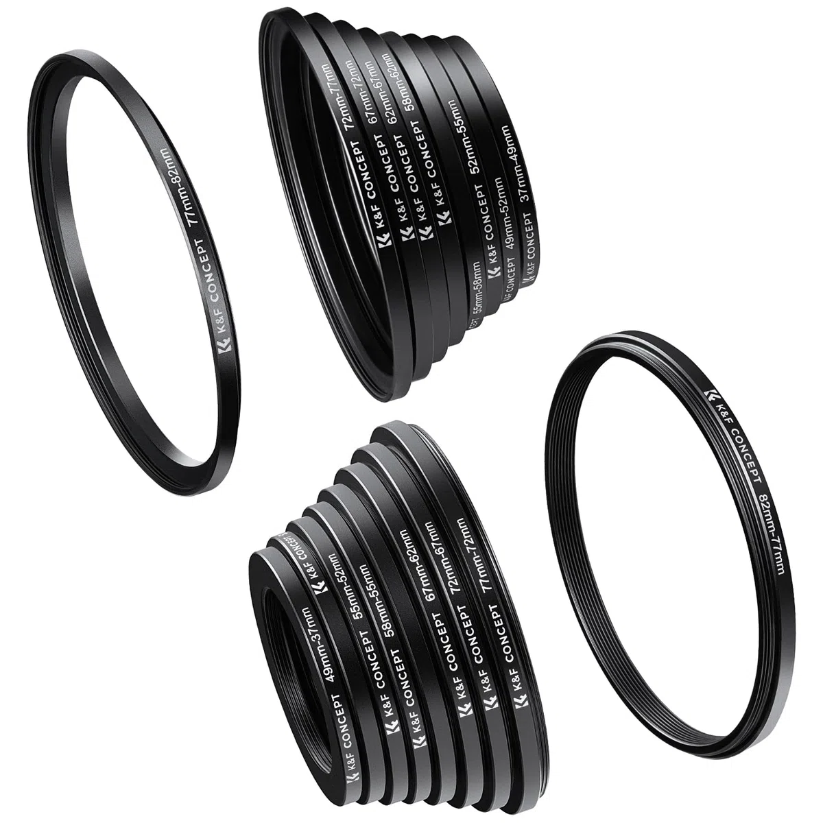 K&F CONCEPT 18 Piezas Filtro Anillos Set Adaptador de Lentes Metal Incluye 9pcs Step Up Ring y 9pcs Step Down Ring