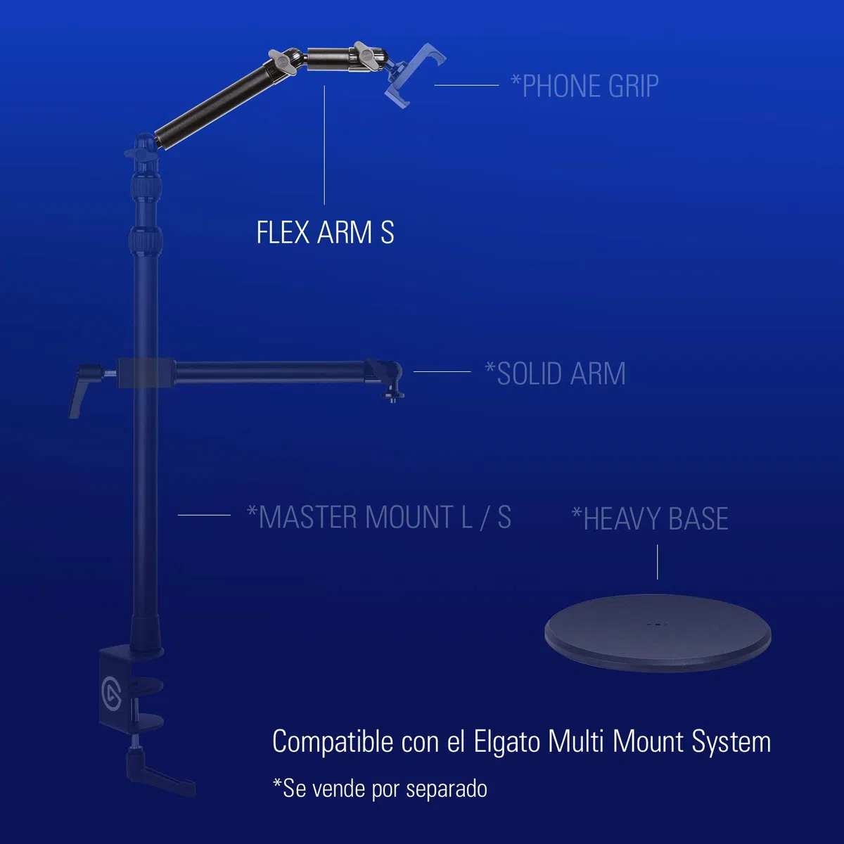 Elgato Flex Arm S - Brazo articulado prémium de 2 secciones para montar y ajustar fácilmente luces, cámaras y micros, ideal para streaming, videoconferencia y estudios, requiere Multi Mount Essential