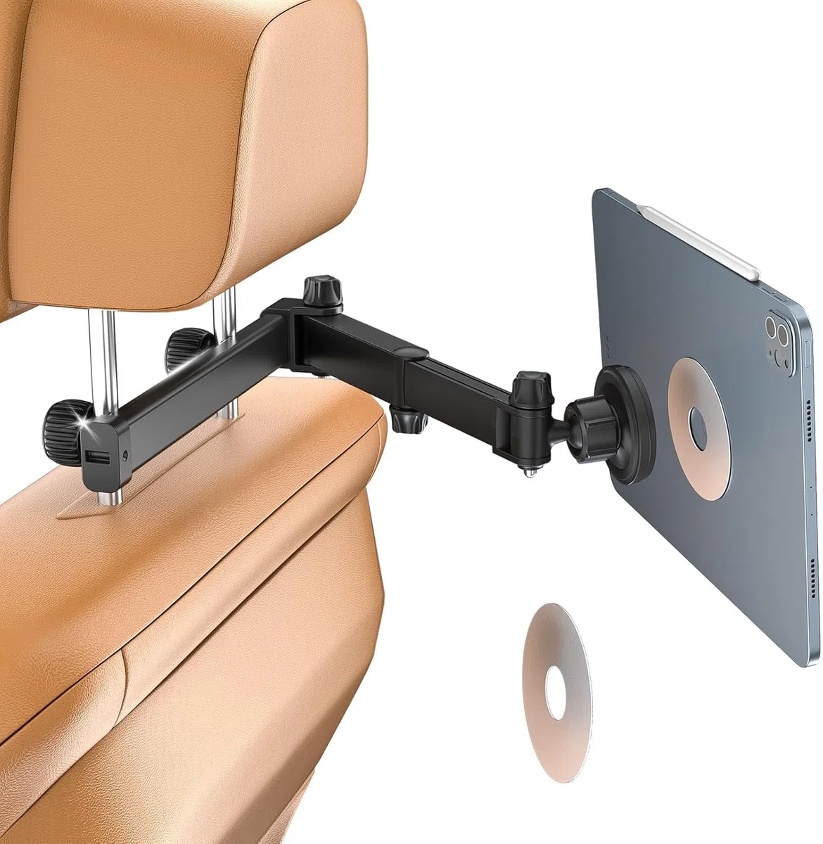OHLPRO Soporte para tablet coche reposacabezas con fuerte magnético, brazo extensible de aluminio para coche, soporte para tableta, soporte universal de viaje para niños, soporte para iPad Sumsung